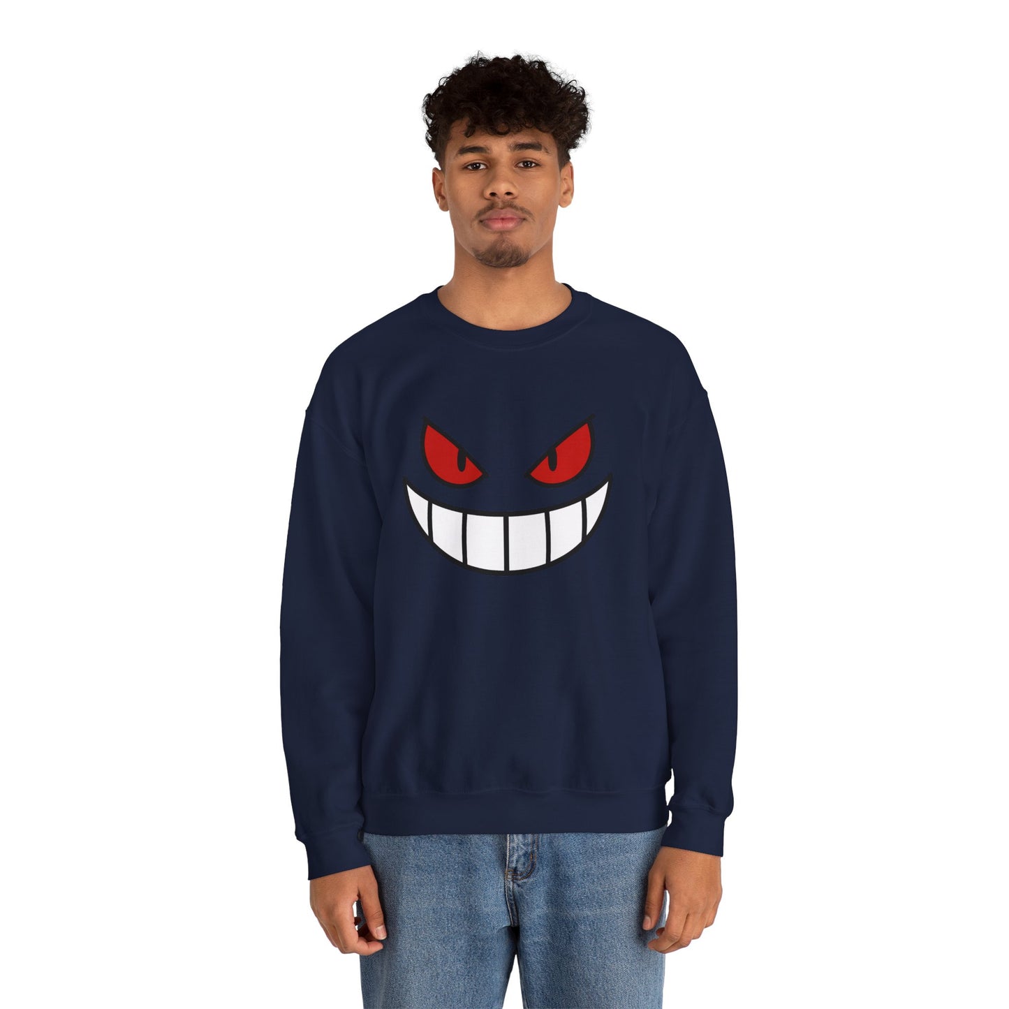 Evil Grin Sweatshirt, Creepy Skull Face Crewneck, Spooky Halloween Pullover, Dark Grinning Ghost Tee, Unisex Scary Smile Sweatshirt