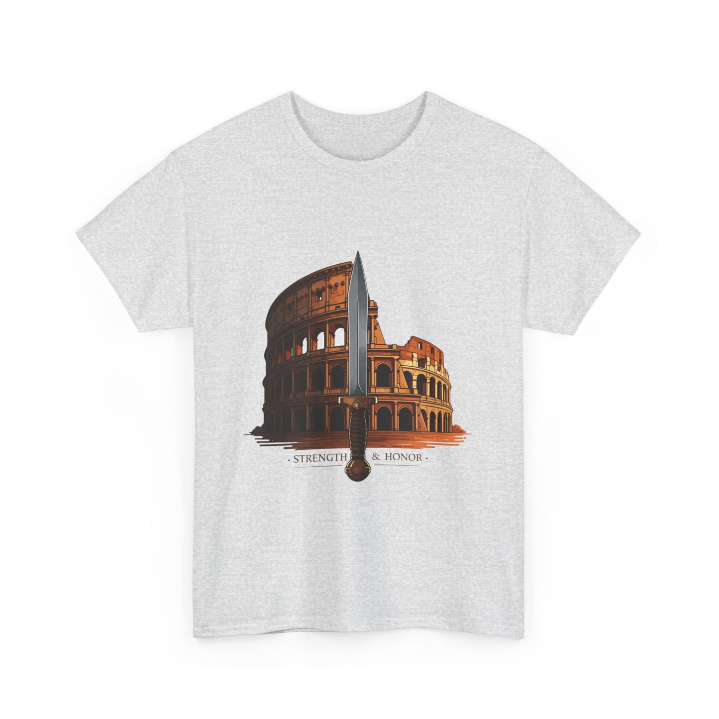 Strength & Honor Gladiator Shirt – Roman Colosseum Sword Graphic Tee – Ancient Rome History T-Shirt for Gladiator & Travel Fans