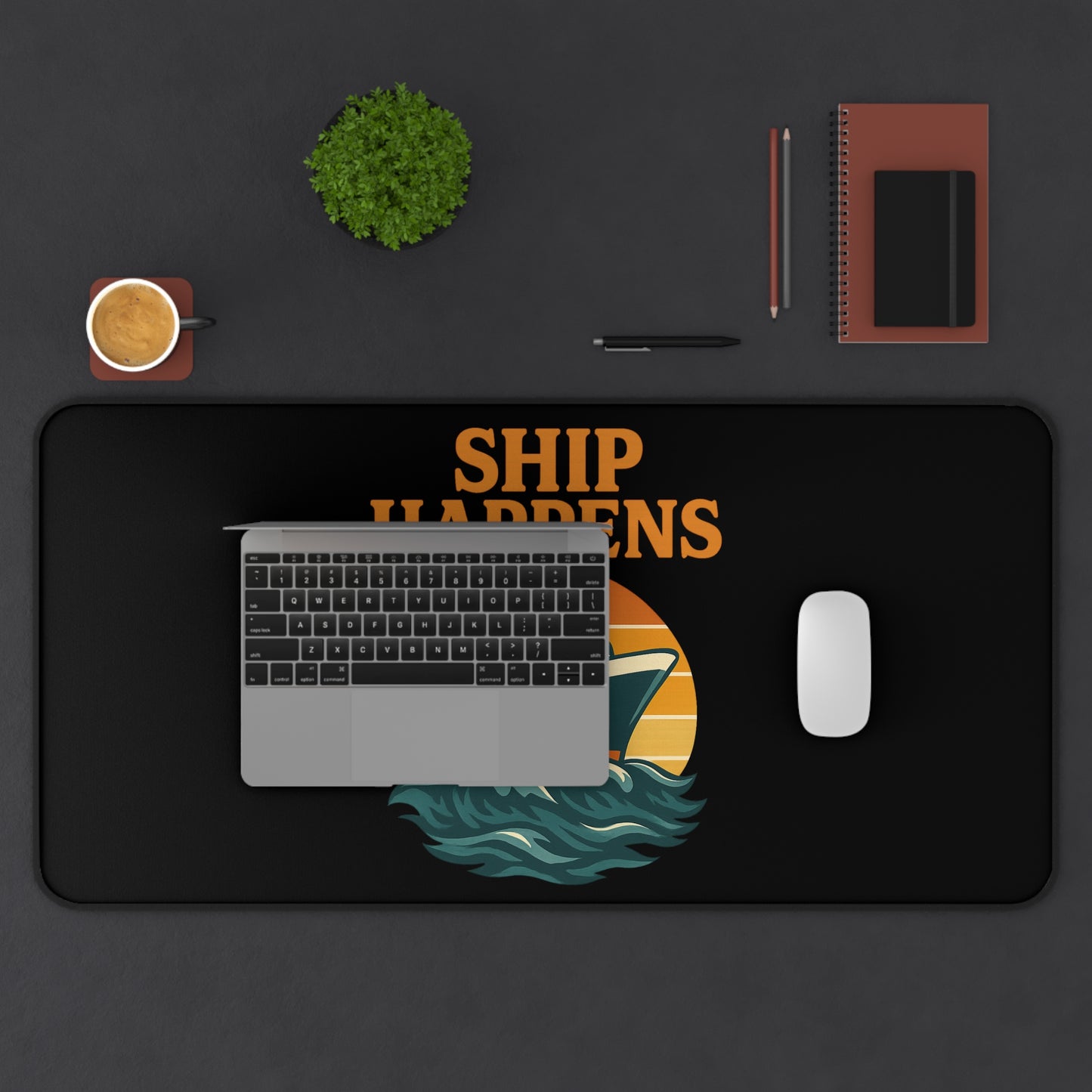 Desk Mat - Ship Happens Cruise Ship Sunset Mouse Pad Gift for Travel Lovers Cruise Accessory Nautical Decor