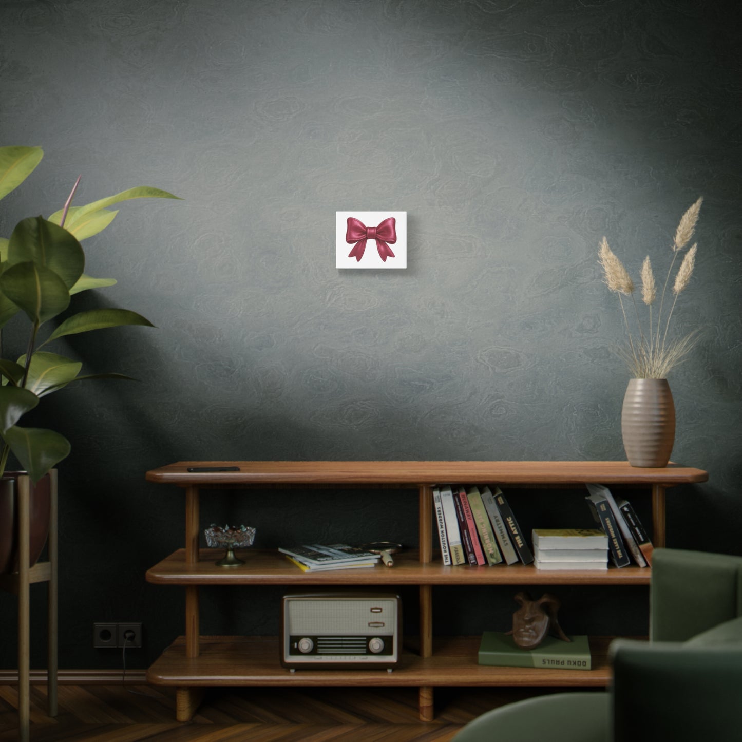 Red Bow Canvas Wall Art – Modern Christmas Decor, Gift for Her, Glam Room Wall Print, Elegant Ribbon Artwork