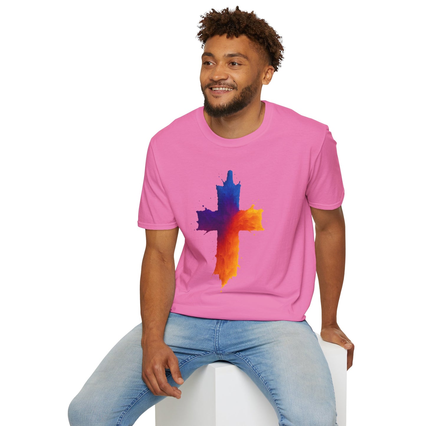 Colorful Abstract Cross T‑Shirt | Bold Grunge Paint Splatter Christian Tee | Unique Vibrant Gift | Inspirational Faith Graphic Shirt