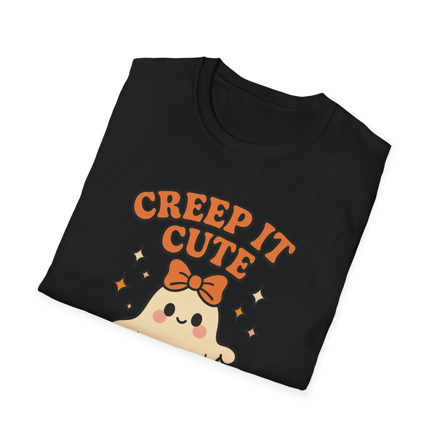 Creep It Cute Ghost Halloween Shirt - Kawaii Ghost Tee with Bow and Pumpkin, Spooky-Cute Fall Graphic T-Shirt, Spooky Season Halloween Top
