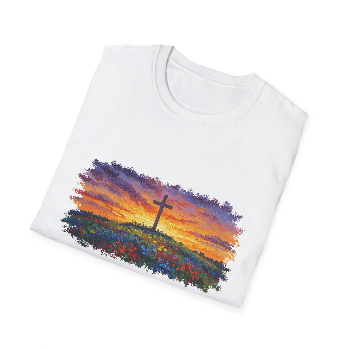 Van Gogh-Style Cross Sunset T-Shirt | Christian Faith Tee, Impressionist Nature Cross Shirt, Sunset Religious Art, Faith & Landscape Gift