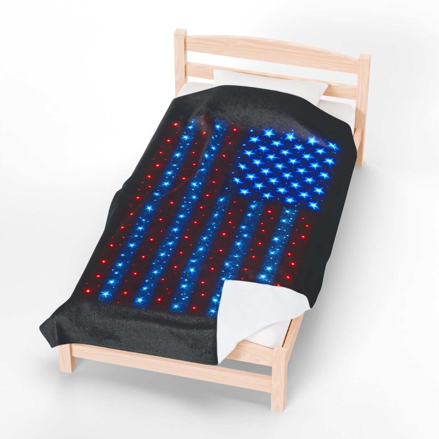 Starry Bioluminescent USA Flag Plush Blanket - Velveteen Patriotic Throw - 4th July Cozy Home Decor - Modern Stars and Stripes Throw