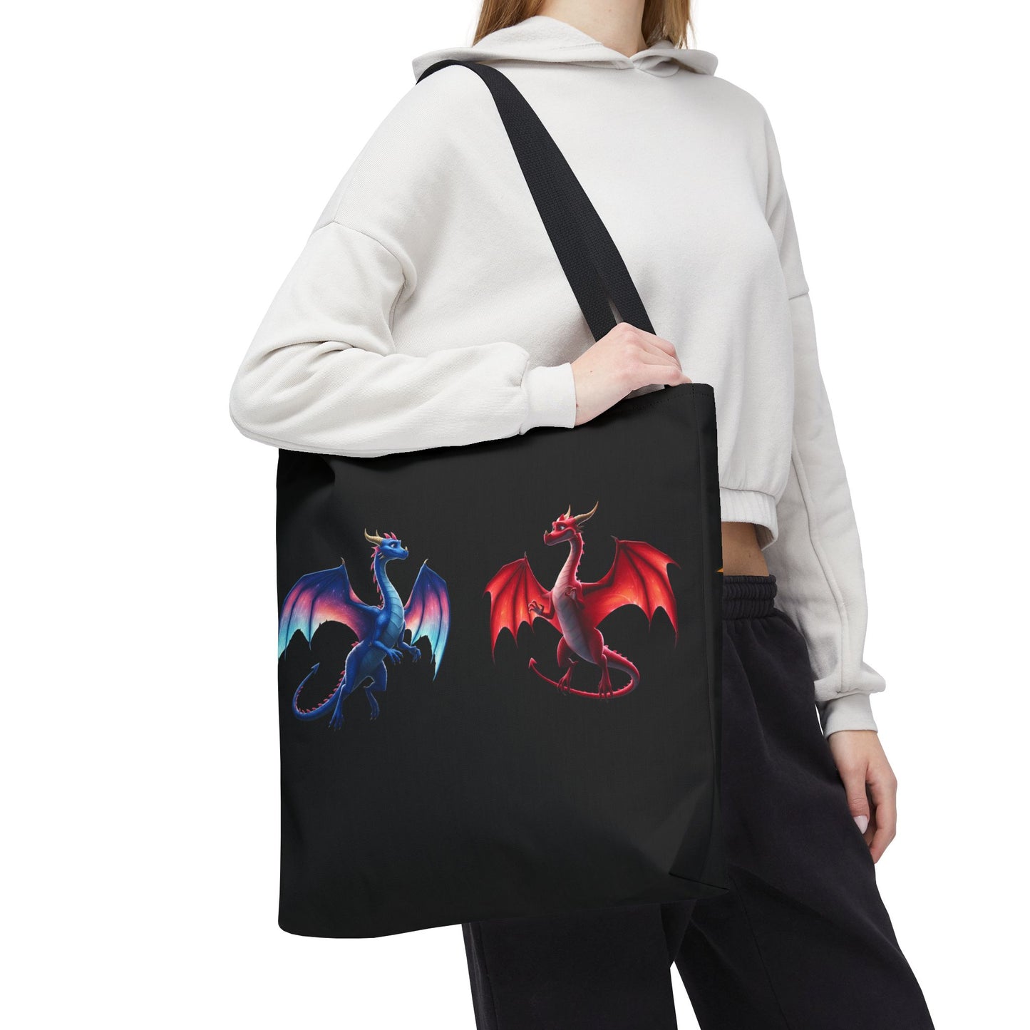 Double-Sided Fantasy Dragon Tote Bag - Cute Green & Blue-Red Dragons, Eco Canvas Book Lover Gift, Reusable Shopping Tote