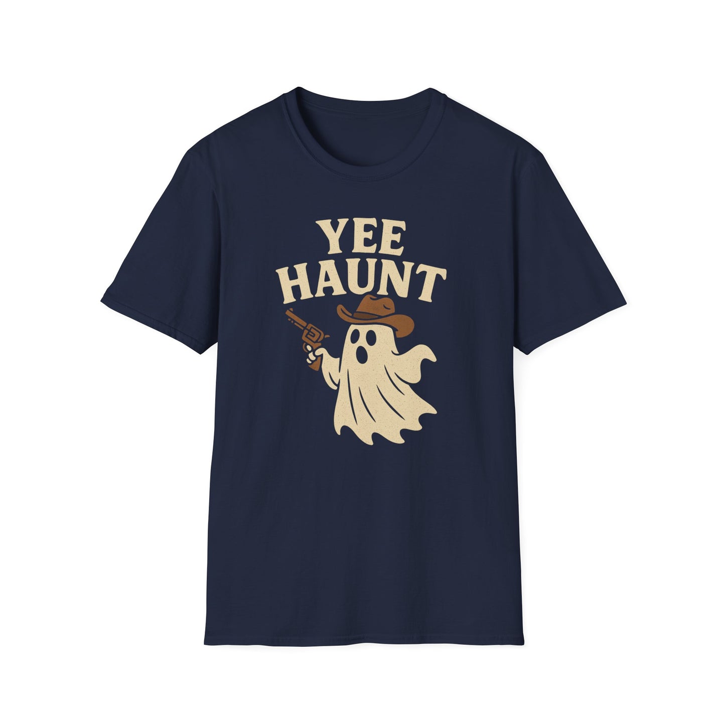 Yee Haunt Ghost Cowboy Halloween Tee - Cute Western Spooky Ghost Shirt - Boo Haw Fall Tee for Ghost Lovers - Unisex Halloween Graphic T-Shirt