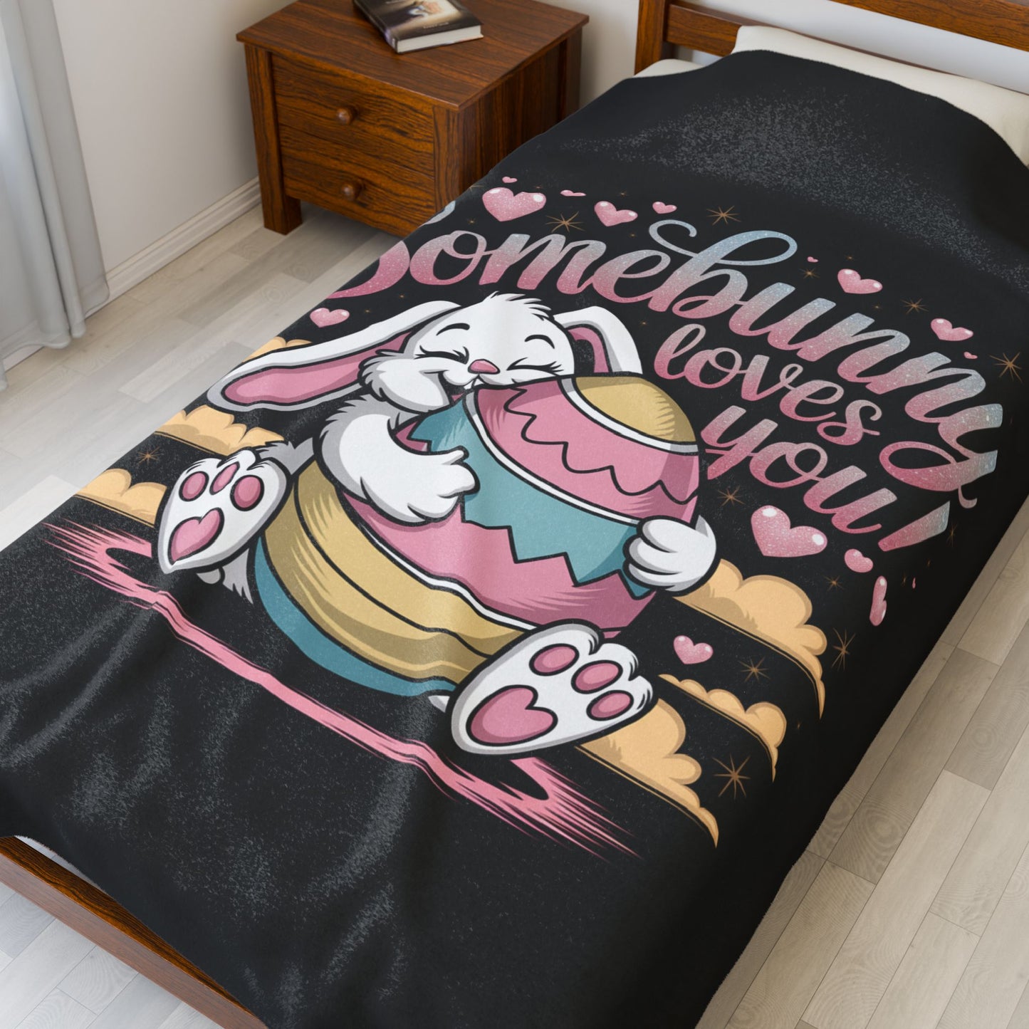 Plush Blanket Easter Bunny 'Somebunny Loves You' Easter Blanket Easter Throw Decor