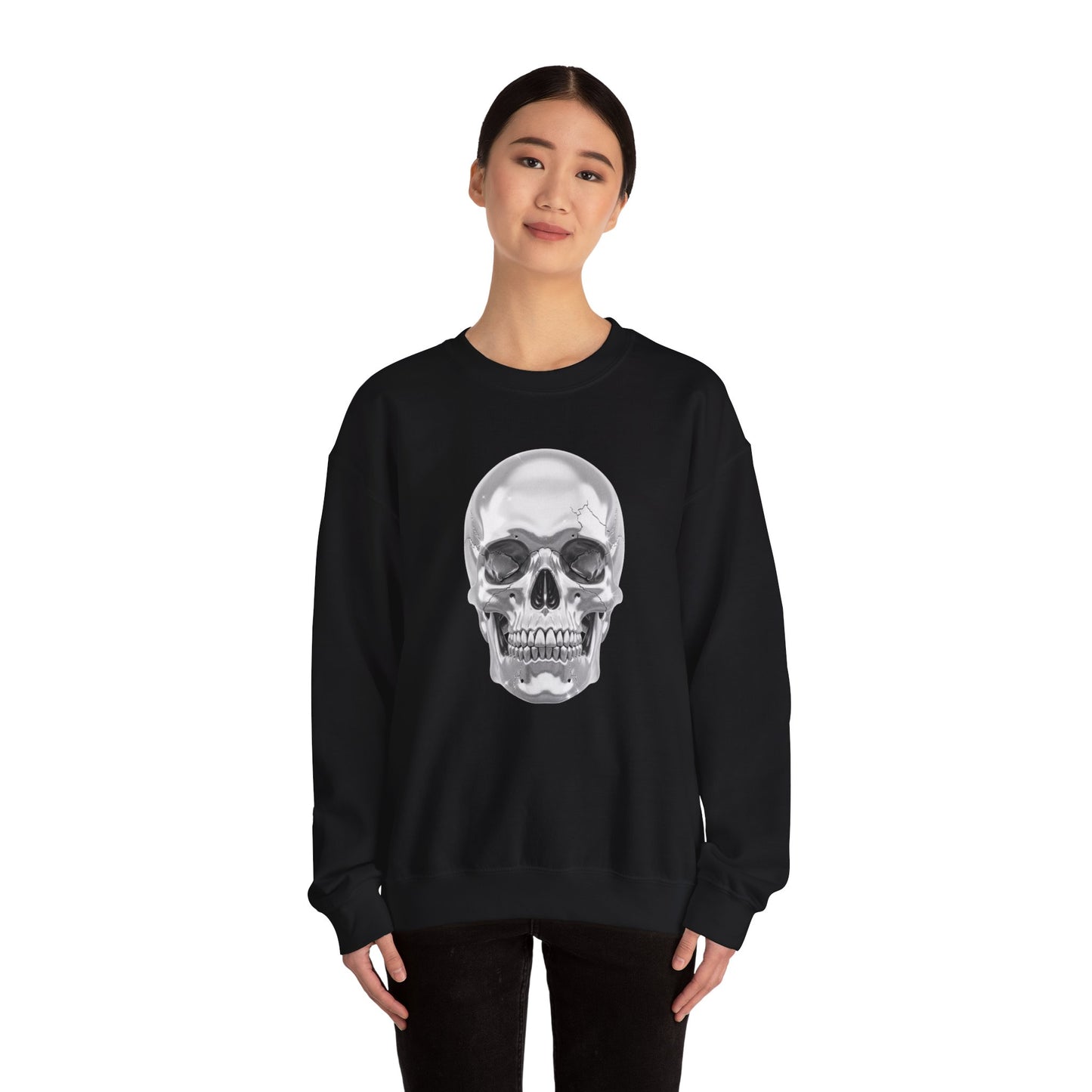 Silver Skull Sweatshirt, Gothic Skull Crewneck, Retro Skull Sweatshirt, Vintage Skull Graphic, Halloween Rock Pullover
