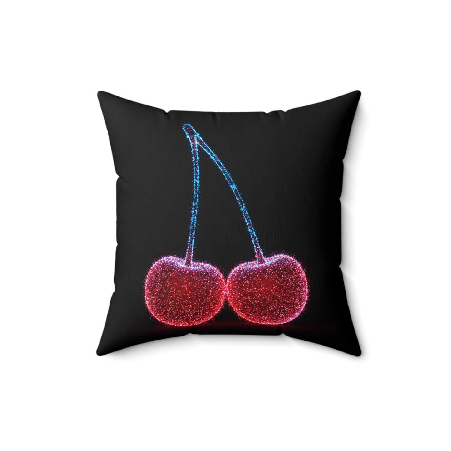 Square Pillow with Bioluminescent Cherries