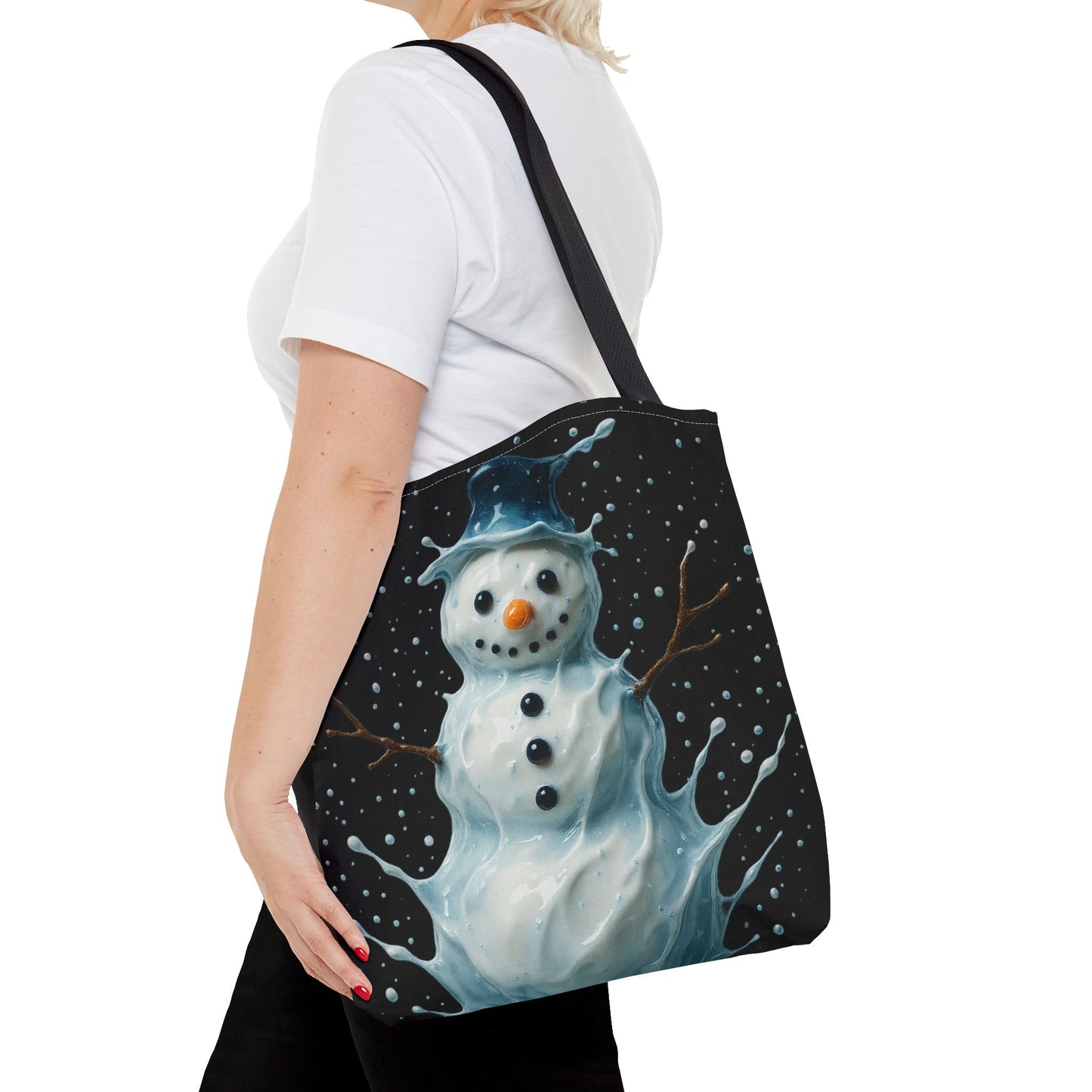Winter Snowman Tote Bag, Festive Christmas Gift Bag, Holiday Shopping Tote, Snowy Season Accessory, Reusable Winter Art Bag For Everyday Use