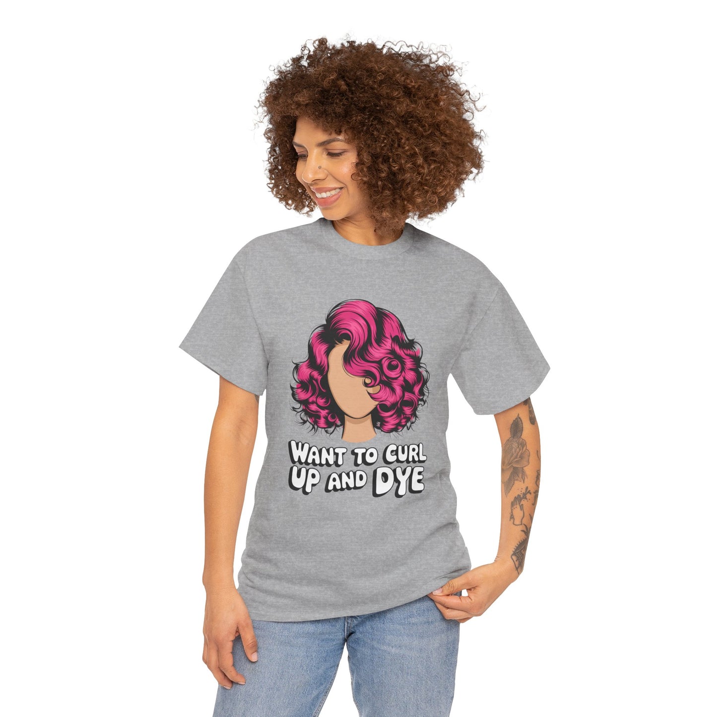 Curly Hair Tee: Want To Curl Up And Dye – Funny Hair Colorist Tee, Salon & Curl Lovers Gift, Trendy Graphic Shirt for Hairstylists