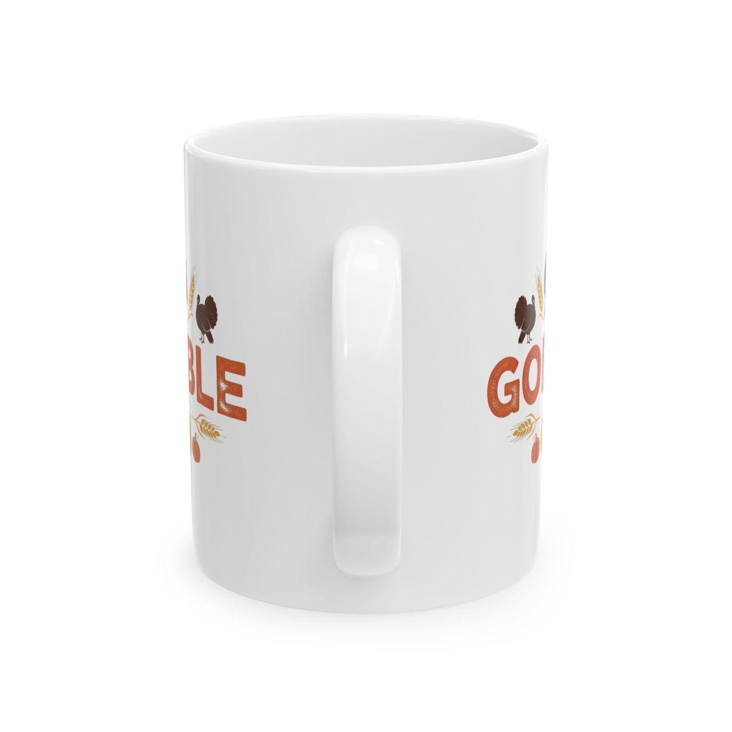 Gobble Thanksgiving Mug, Fall Turkey Coffee Cup With Pumpkins And Harvest Design, Festive Autumn Ceramic Mug For Holiday Decor And Gifts