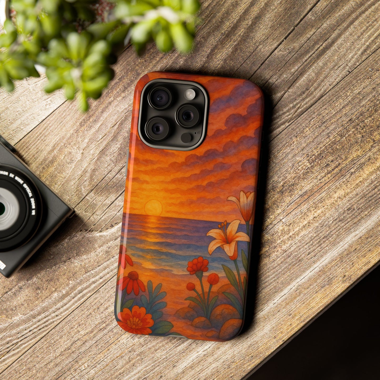 iPhone Case - Floral Ocean Sunset Watercolor Tough Case Nautical Phone Case Beach iPhone Case Ocean Sunset Theme