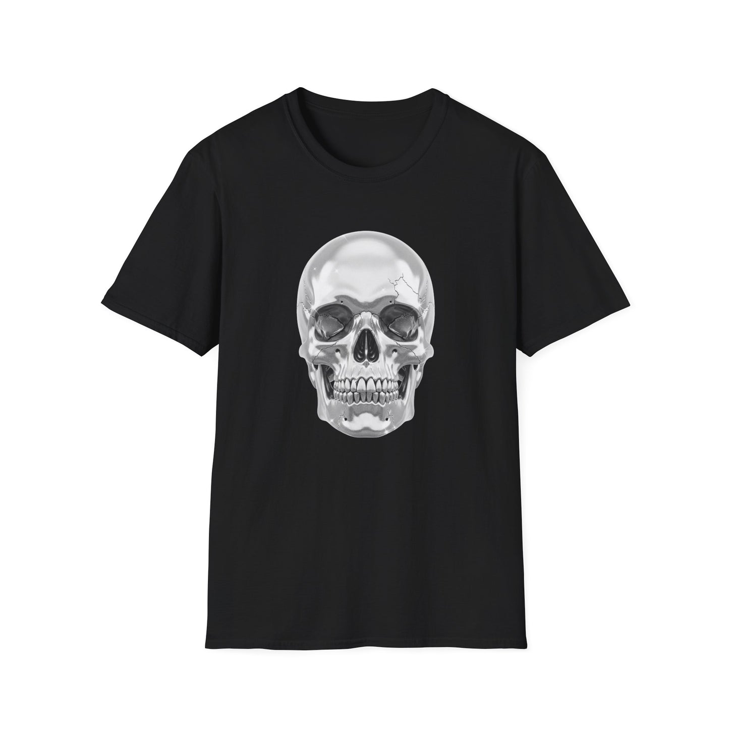 Chrome Skull Graphic Tee - Edgy Metallic Skull Shirt - Retro Rock Vibe, Dark Aesthetic, Unisex Cool Gift - Trendy Fashion Statement Top