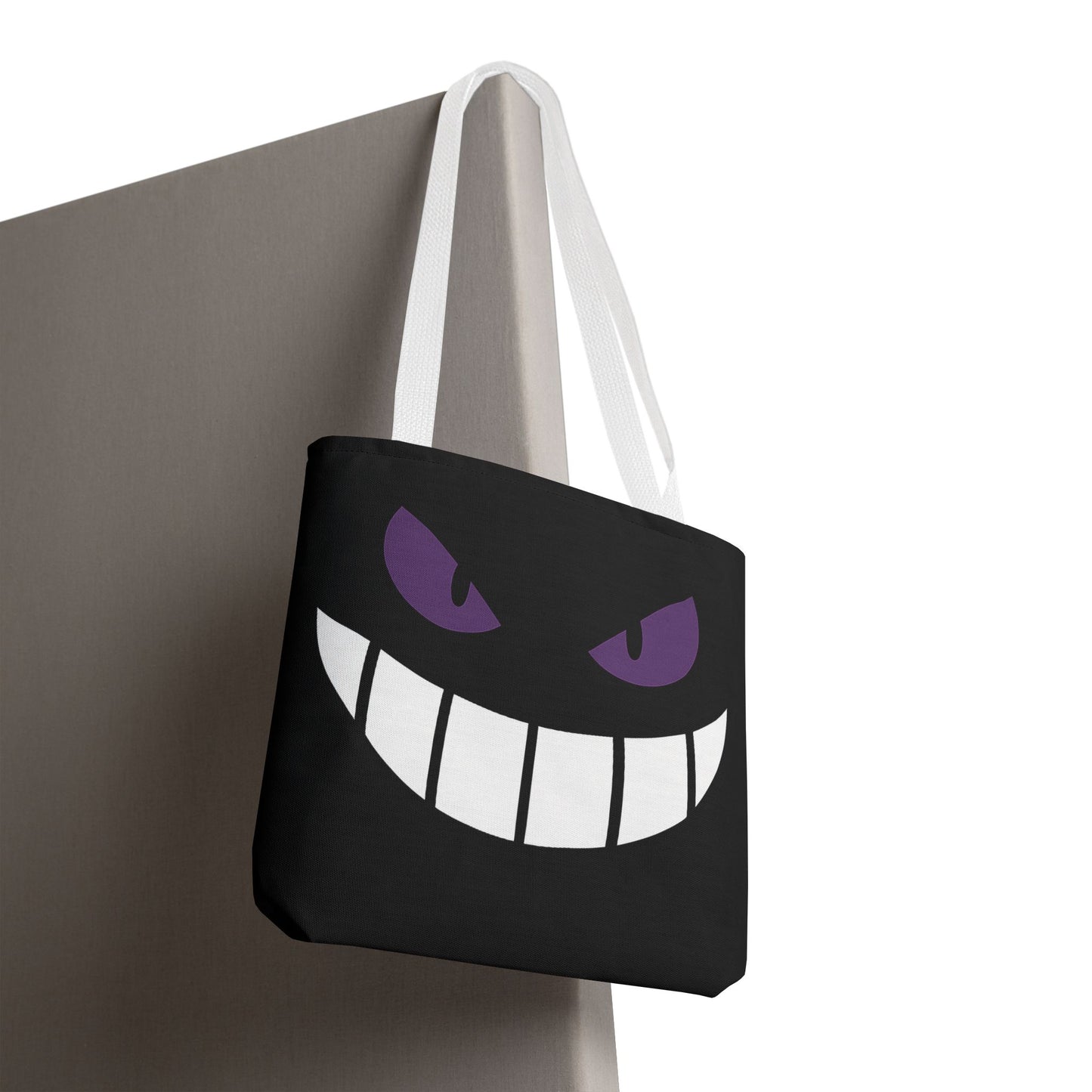 Evil Grin Tote Bag, Spooky Purple Eyes Reusable Shopping Bag, Creepy Cute Halloween Tote, Gothic Horror Canvas Bag, Gamer Room Accessory