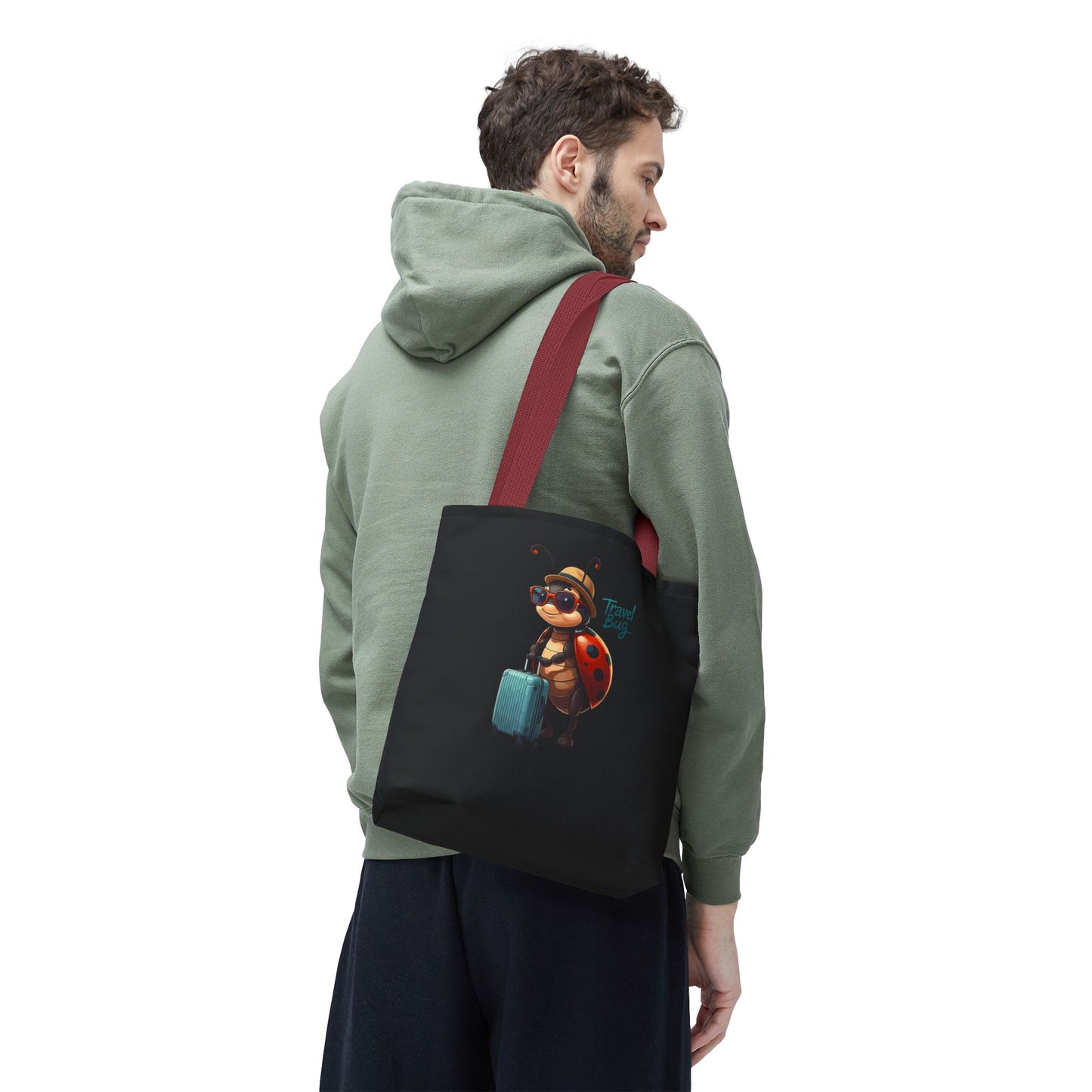 Travel Bug Tote Bag | Cute Ladybug with Suitcase Art Tote – Whimsical Travel Accessory, Aesthetic Canvas Bag | Gift for Travelers