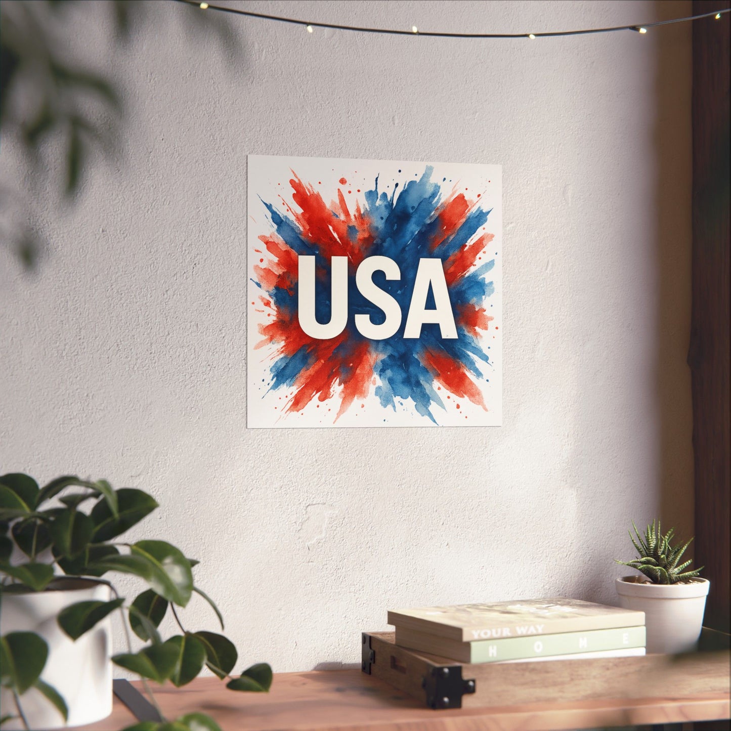 USA Watercolor Poster - Patriotic Red White and Blue Wall Art, 4th of July Decor, Ready-to-Frame American Pride Print