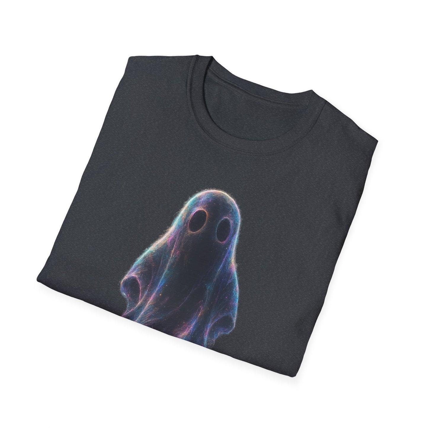 Ethereal Neon Ghost Tee - Iridescent Ghost Graphic T-Shirt, Spooky Aesthetic Halloween Shirt, Vibrant Vaporwave Ghost Tee for Fall