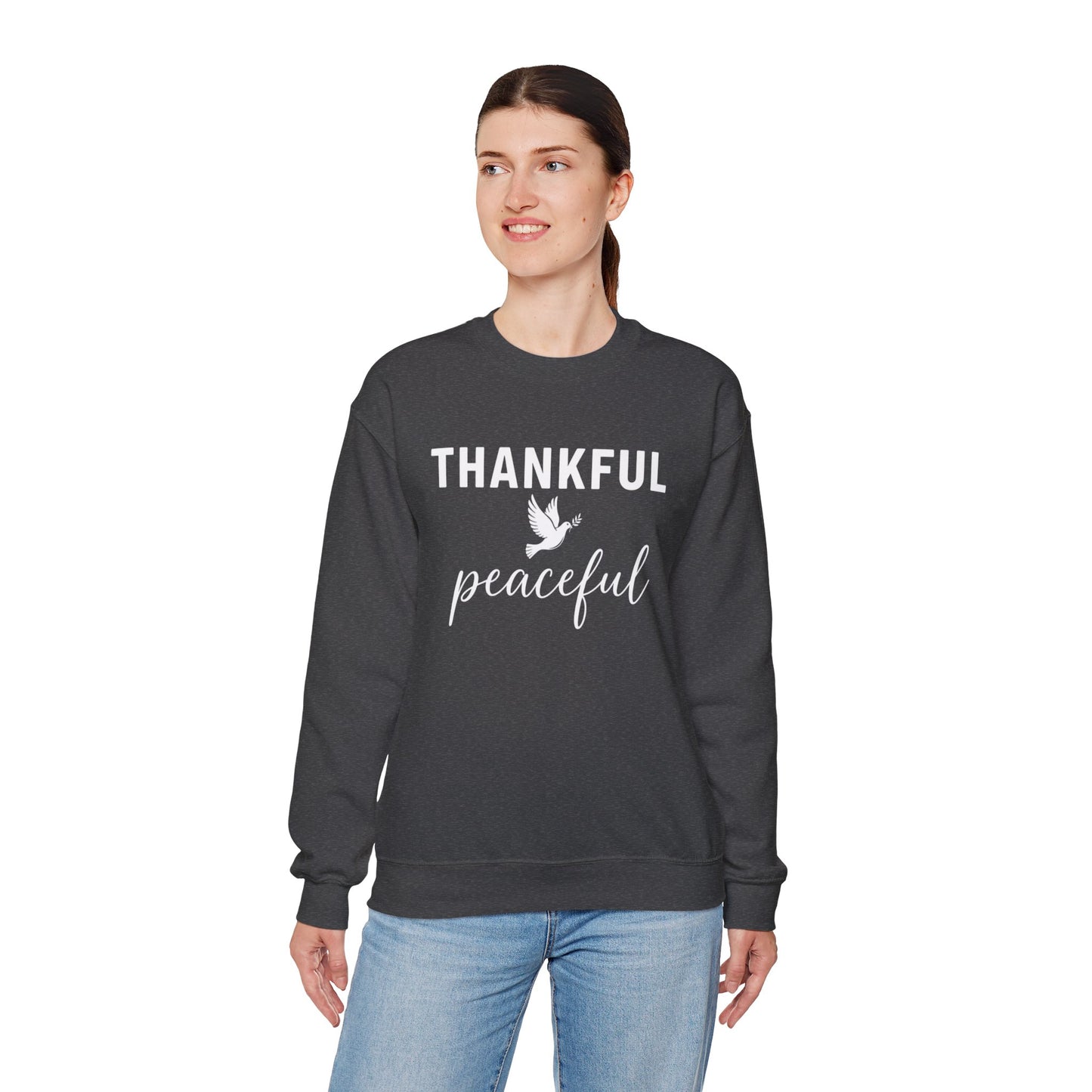 Thankful Peaceful Sweatshirt, Inspirational Quote Crewneck, Positive Message Sweater, Gratitude Gift, Cozy Faith Based Pullover