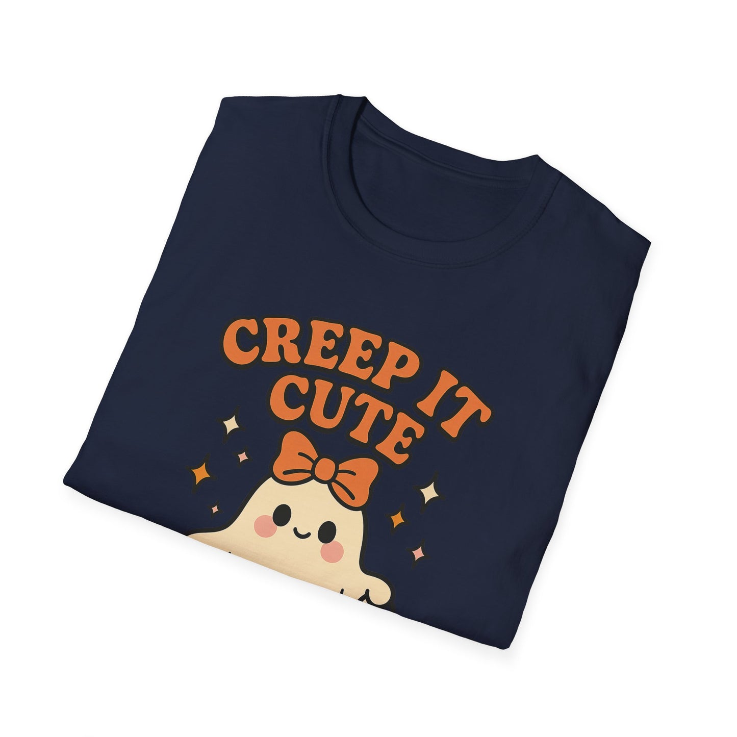 Creep It Cute Ghost Halloween Shirt - Kawaii Ghost Tee with Bow and Pumpkin, Spooky-Cute Fall Graphic T-Shirt, Spooky Season Halloween Top