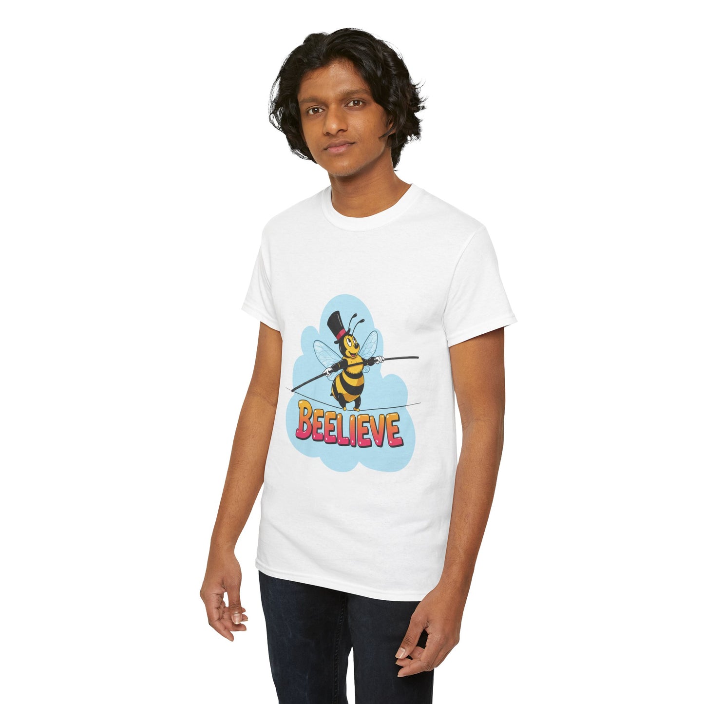 “Beelieve” Bee Pun T‑Shirt | Cute Bee Graphic Tee | Inspirational Pun Shirt | Funny Nature Lover Gift | Bee Belief Positive Vibes Tee