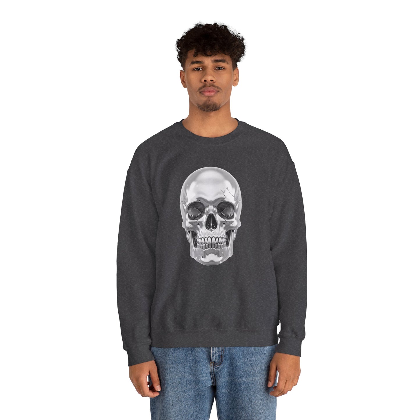 Silver Skull Sweatshirt, Gothic Skull Crewneck, Retro Skull Sweatshirt, Vintage Skull Graphic, Halloween Rock Pullover