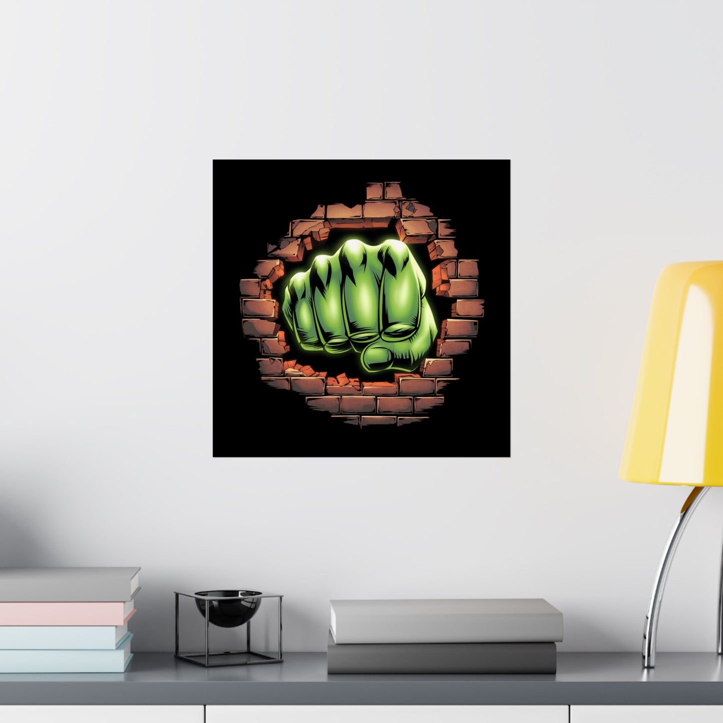 Vertical Poster, Green Fist Smashing Through Wall Design, Comic Book Poster, Geeky Decor, Geeky Gift