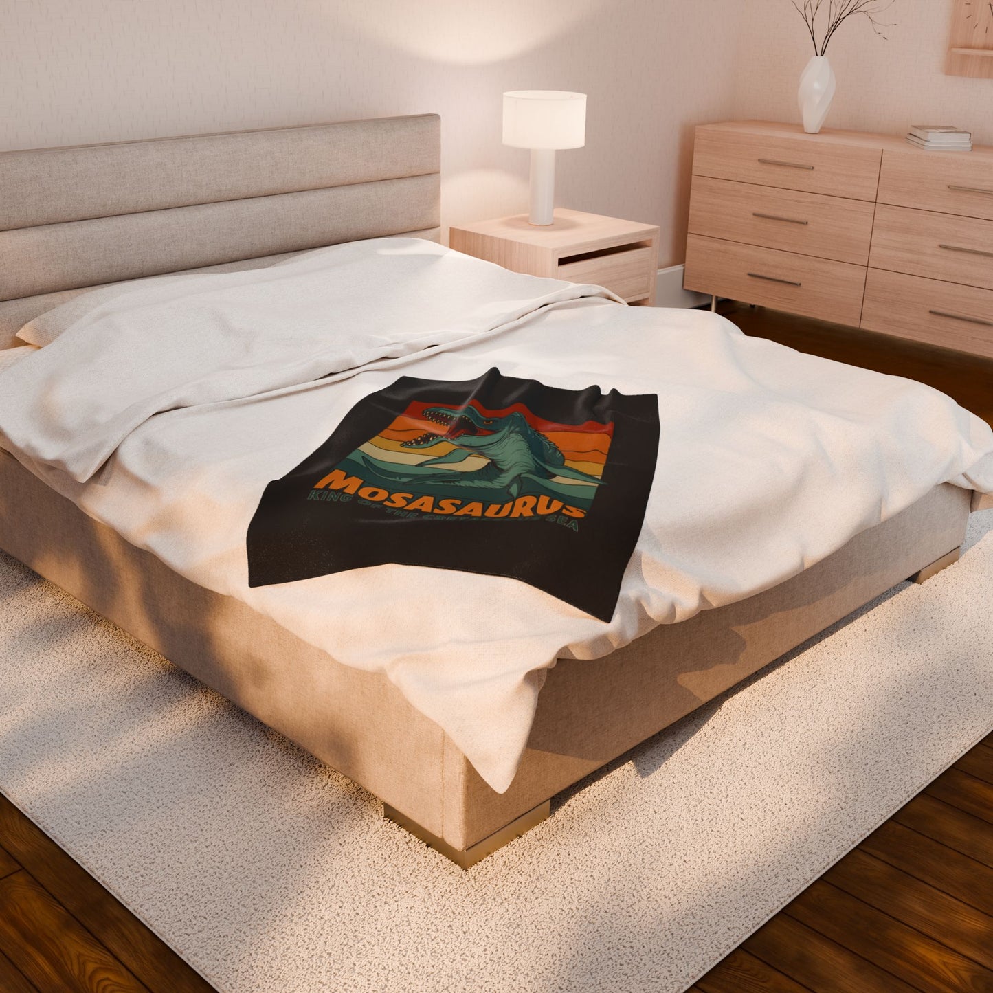 Mosasaurus Dinosaur Blanket - 100% Polyester Fleece Throw, Retro Sea Monster Bedding, Dinosaur Gift for Kids and Adults, Cozy Bed Decor