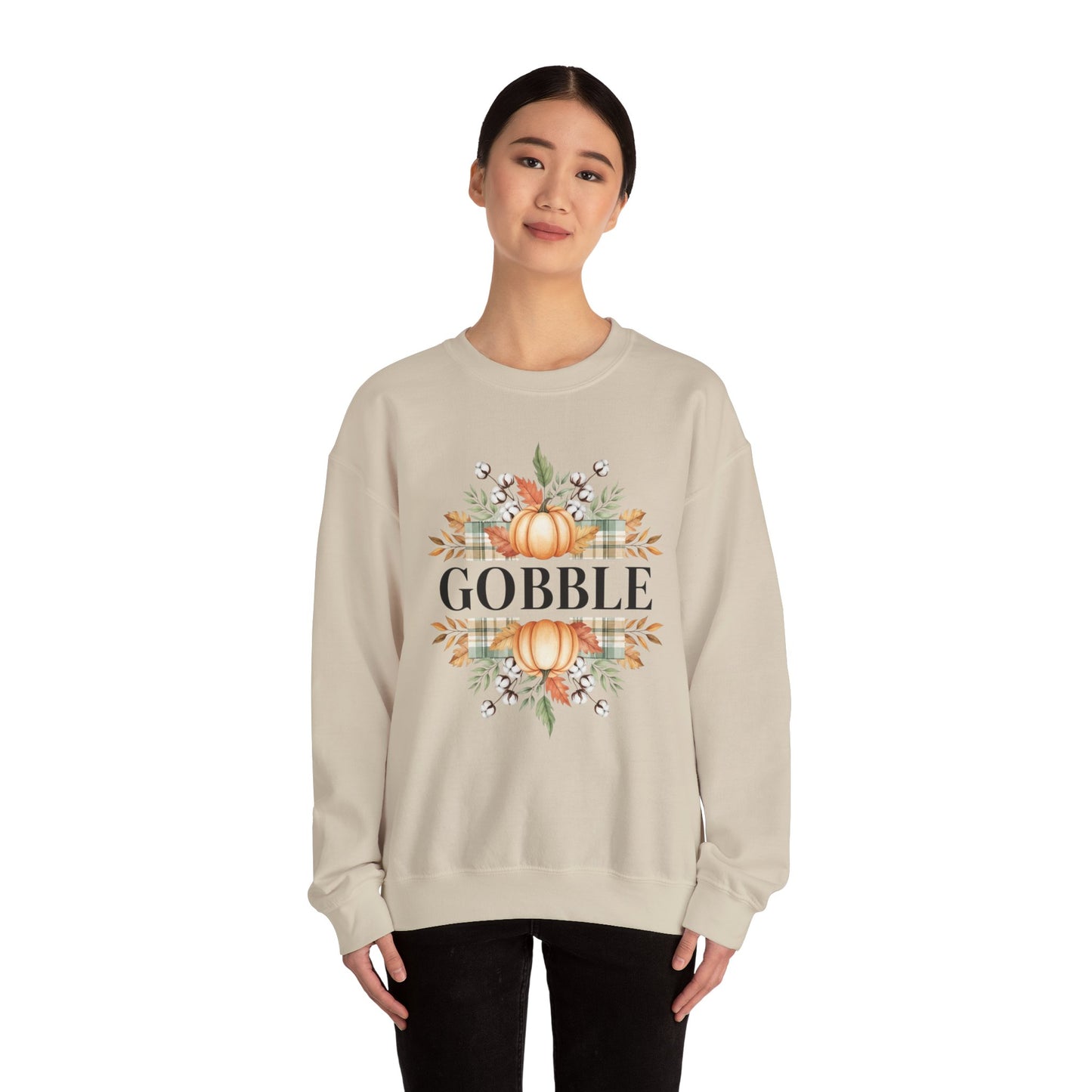 Gobble Turkey Sweatshirt, Thanksgiving Gobble Crewneck, Autumn Pumpkin Leaves Pullover, Fall Graphic Sweatshirt, Cozy Turkey Shirt