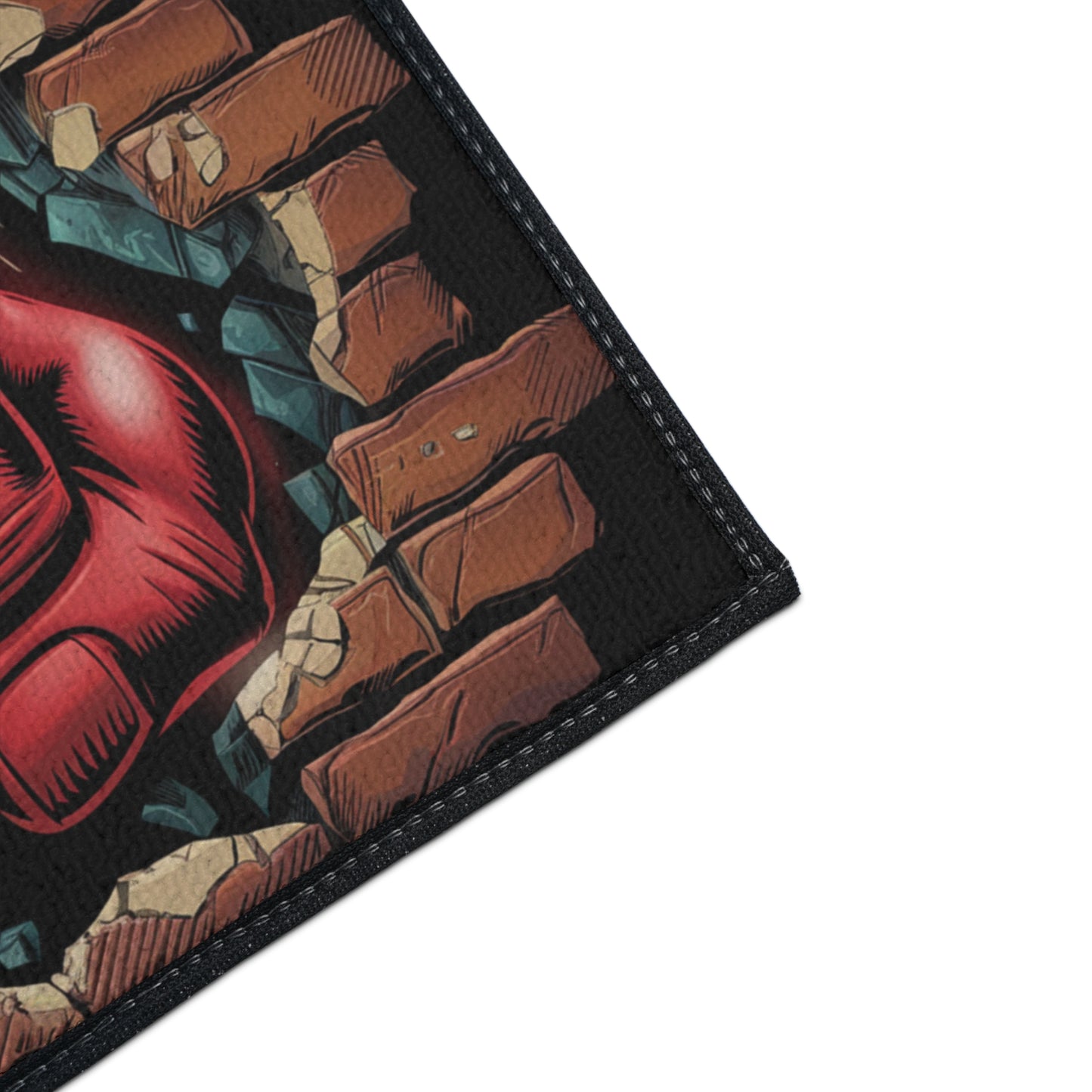 Floor Mat - Fun Red Fist Smashing Through Wall Design