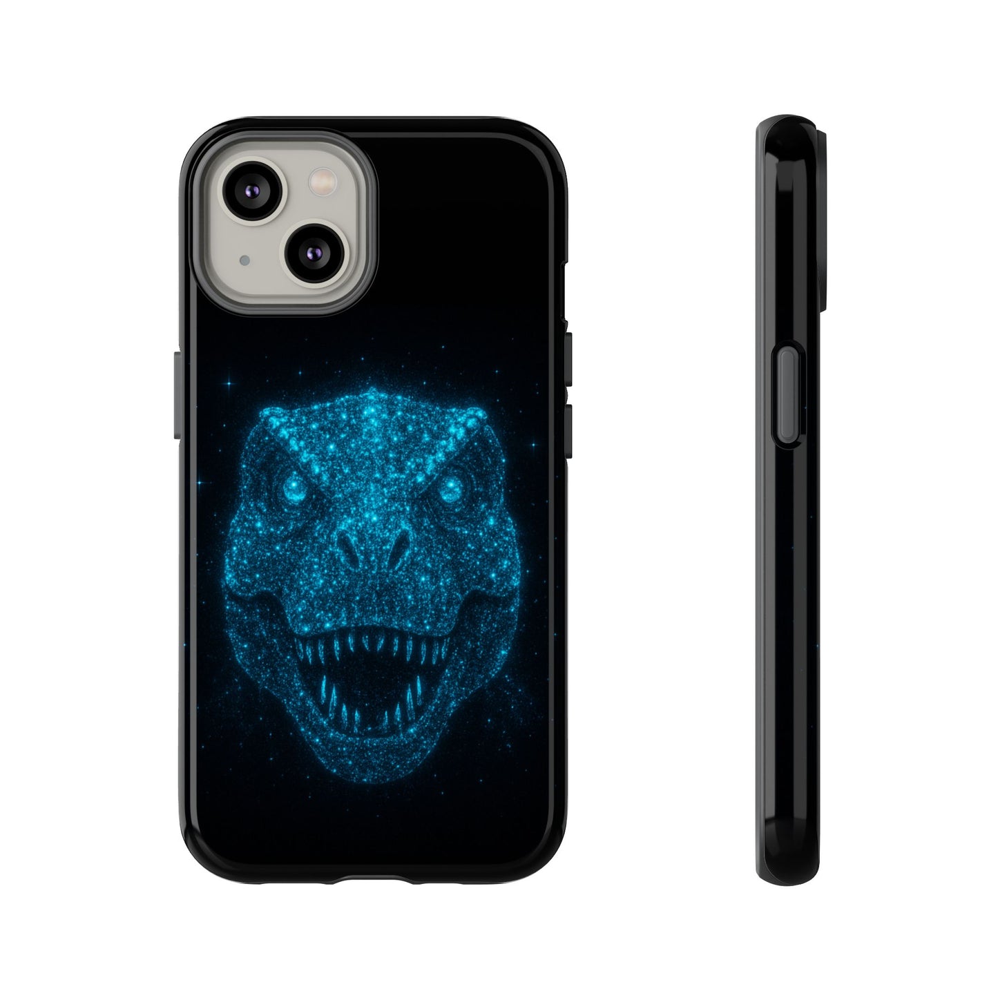 Bioluminescent Particle T-Rex iPhone Case - Galaxy-Style Cosmic Dino on Tough Dual-Layer Cover, Gift for Dino & Space Fans