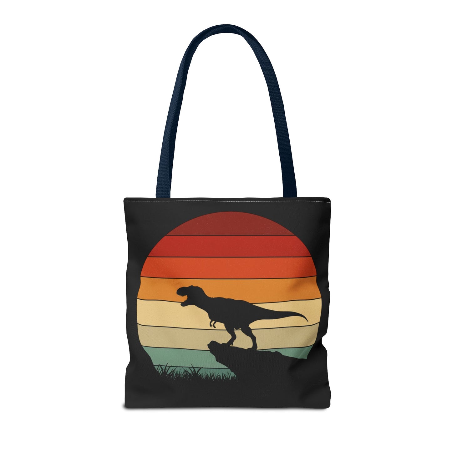 Retro Dinosaur Sunset Tote Bag | AOP Canvas Shopper - Eco Beach Bag for Dino Lovers and Kids, All-Over Print Summer Travel Gift
