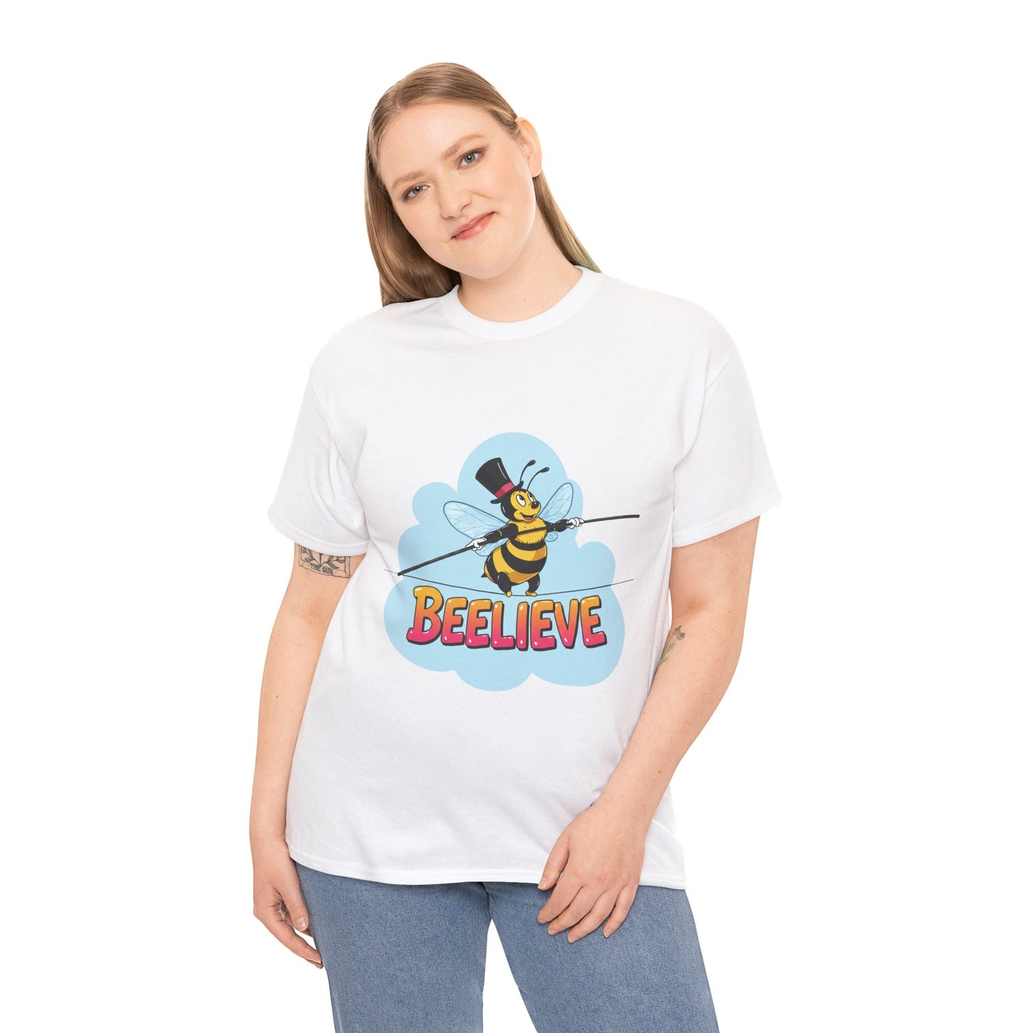 “Beelieve” Bee Pun T‑Shirt | Cute Bee Graphic Tee | Inspirational Pun Shirt | Funny Nature Lover Gift | Bee Belief Positive Vibes Tee