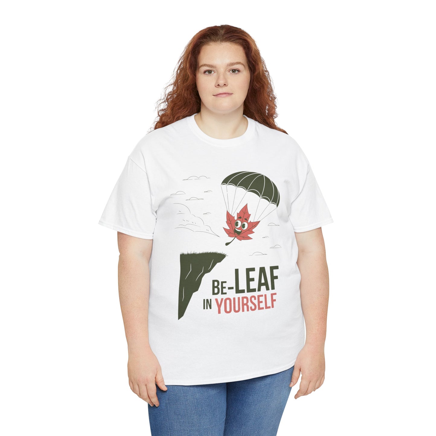 Be-Leaf In Yourself Maple Leaf Parachute T-Shirt | Funny Motivational Nature Graphic Tee | Self-Love Fall Autumn Shirt | Outdoorsy Gift