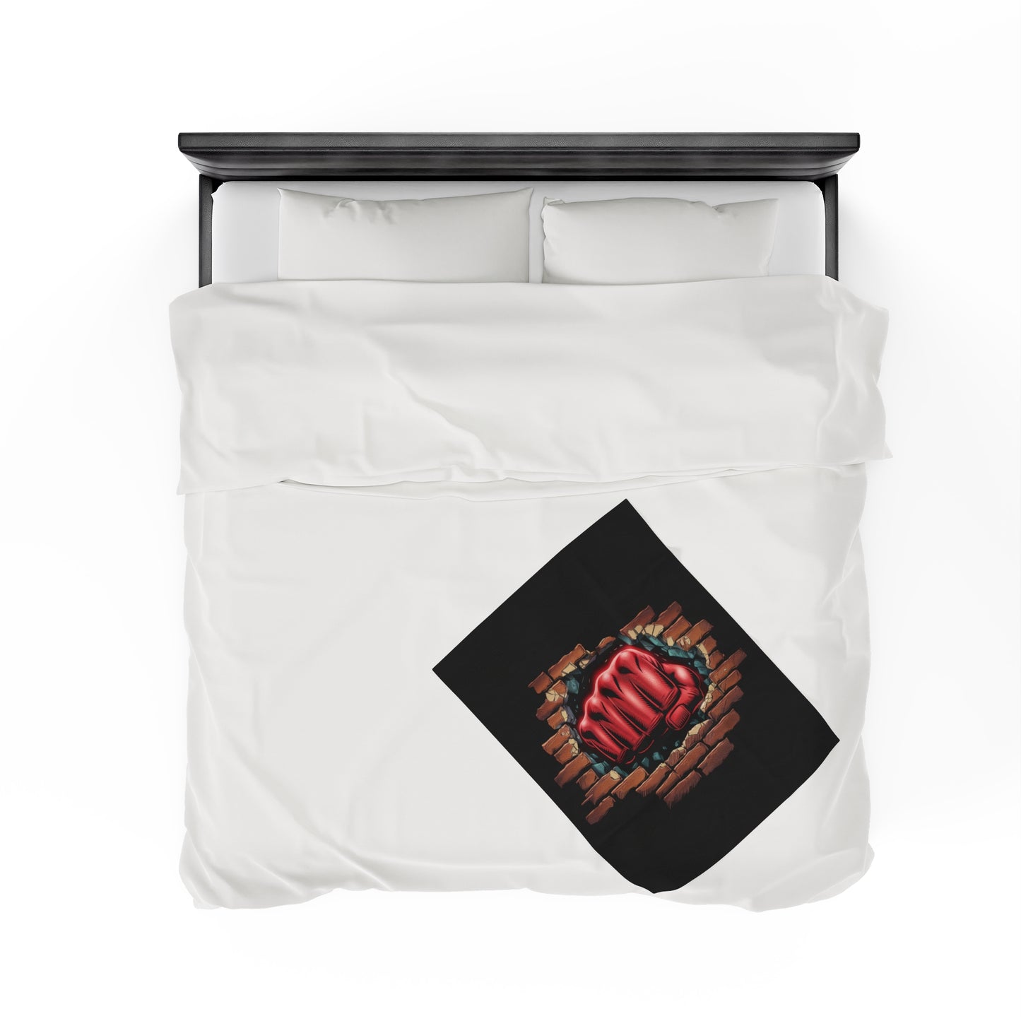 Plush Blanket - Red Fist Smashing Through Brick Wall Design