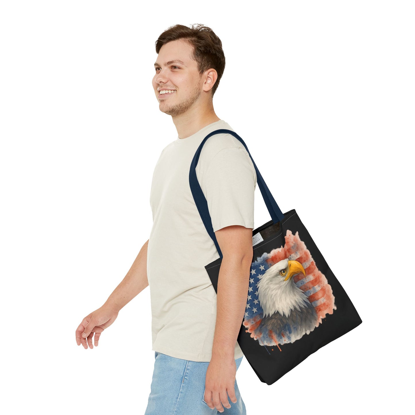 Patriotic Tote Bag with American Flag and Bald Eagle Watercolor Print 4th of July Bag Memorial Day Tote Veteran's Day Tote Bag