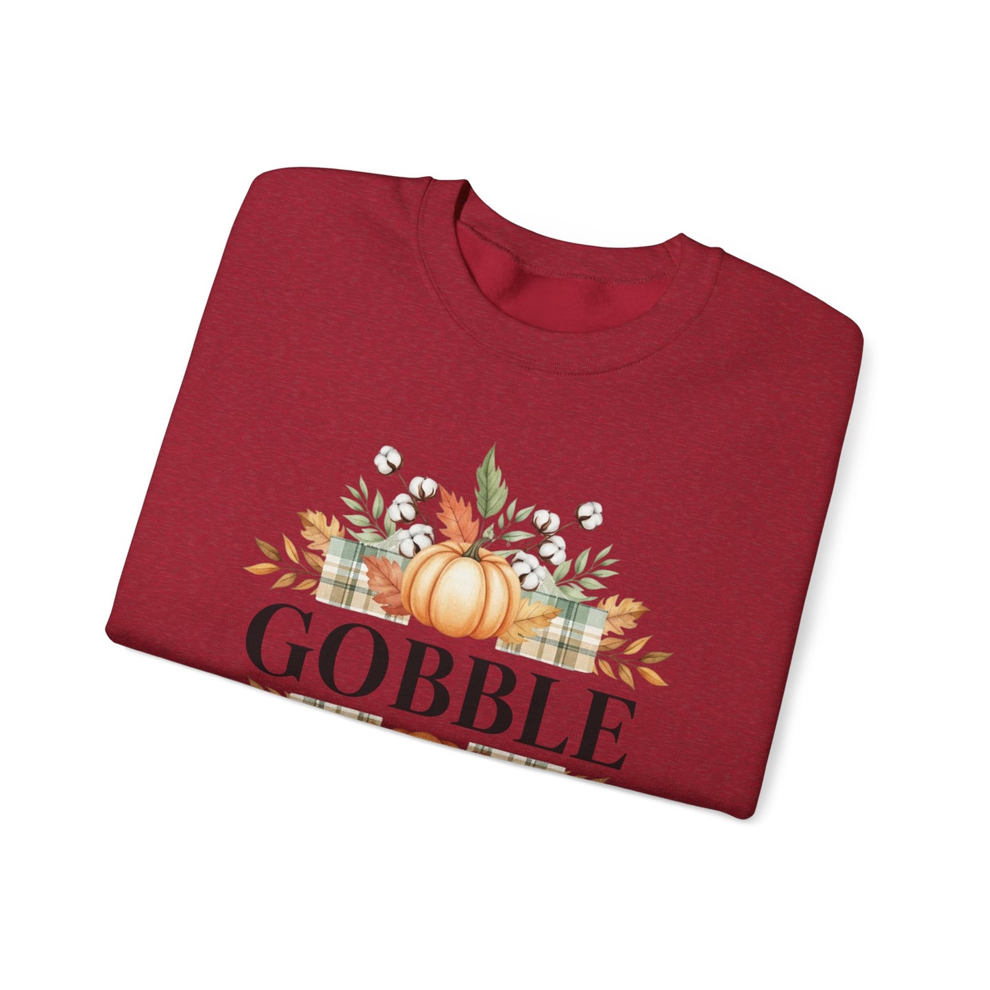 Gobble Turkey Sweatshirt, Thanksgiving Gobble Crewneck, Autumn Pumpkin Leaves Pullover, Fall Graphic Sweatshirt, Cozy Turkey Shirt