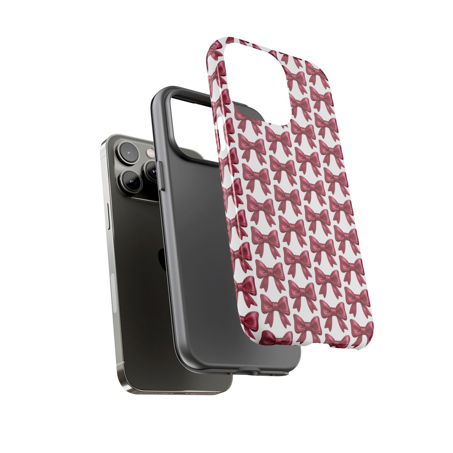 Coquette Bow iPhone Case - Burgundy Ribbon Pattern Phone Cover, Girly Aesthetic Accessory, Cute Gift for Her
