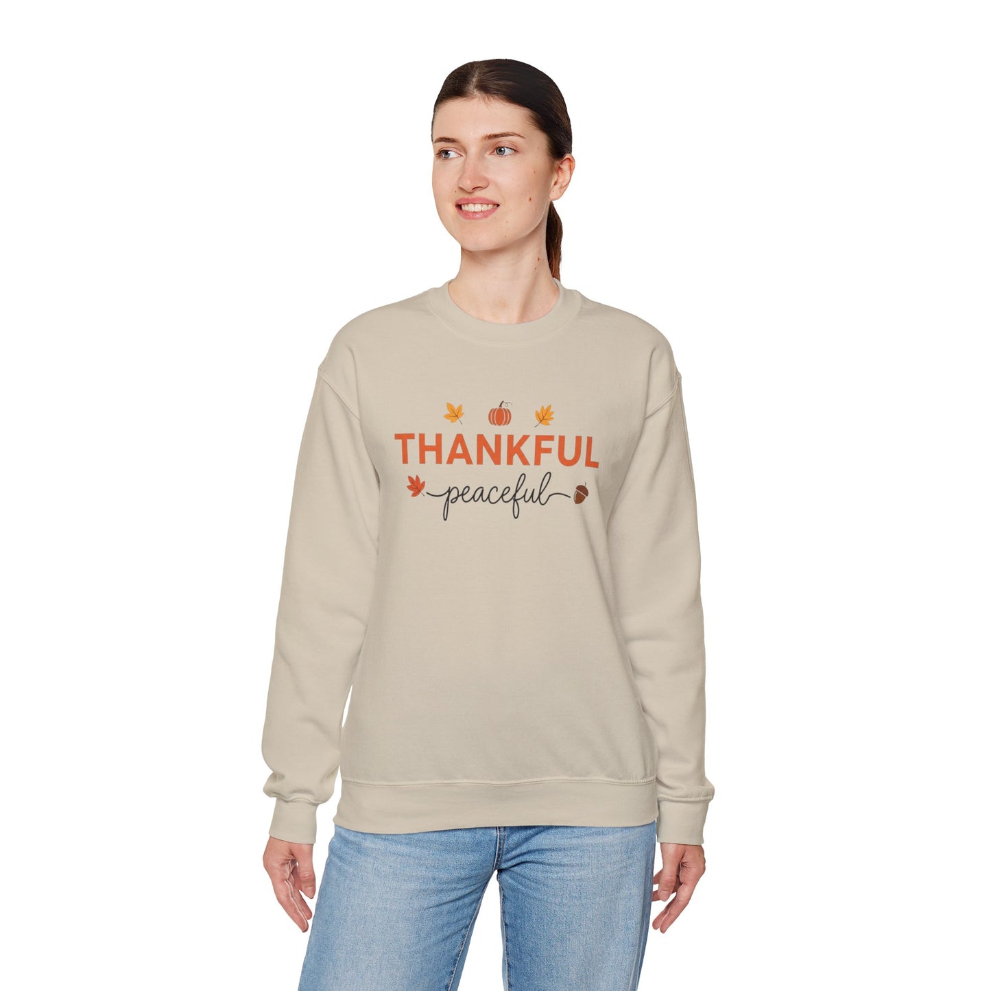 Thankful Peaceful Sweatshirt, Minimalist Fall Crewneck, Autumn Pumpkin Sweater, Thanksgiving Pullover, Cozy Seasonal Gratitude Gift