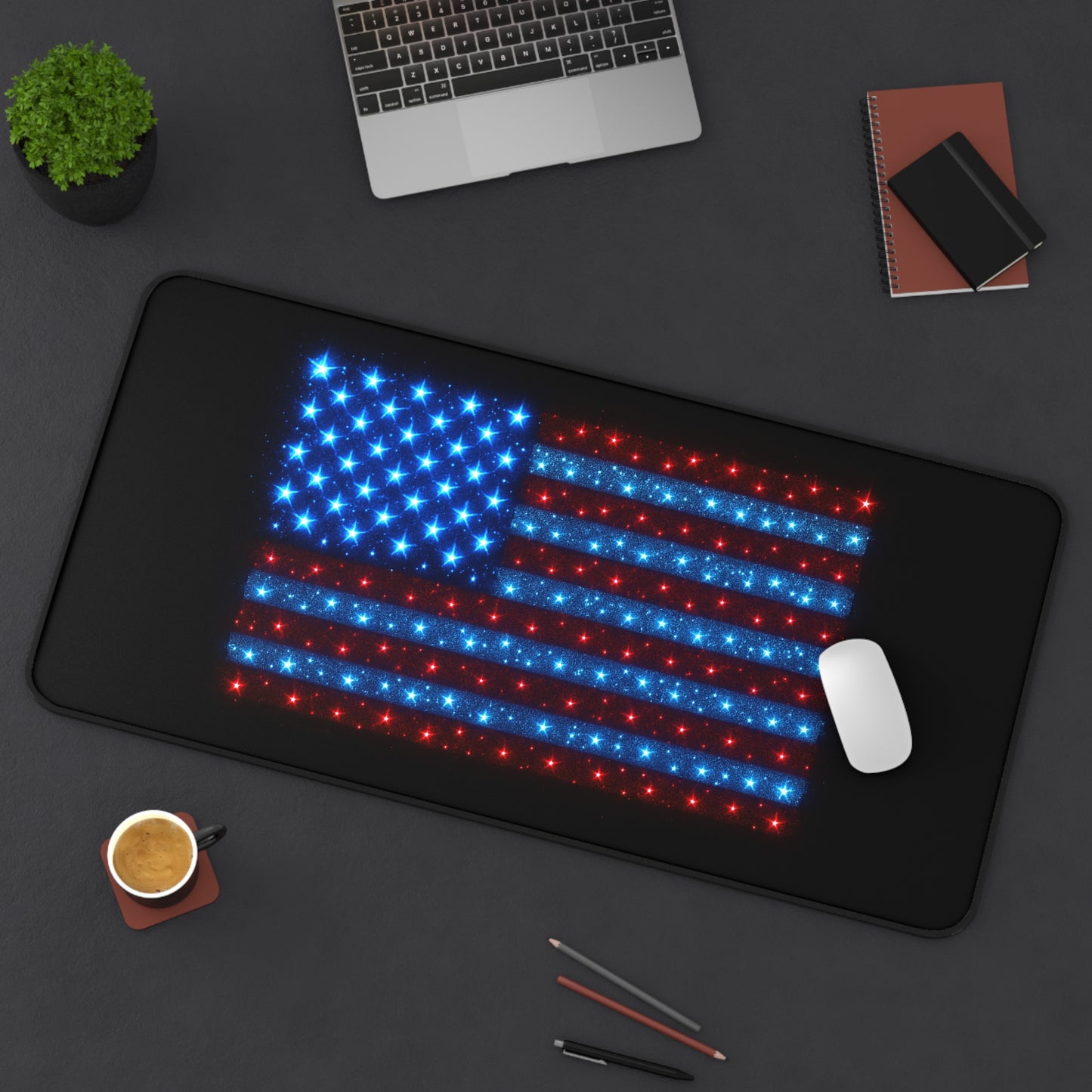 Bioluminescent USA Flag Desk Mat | Neon Patriotic Mouse Pad - XL Desk Mat Aesthetic for Home Office, Veteran and 4th of July Gift