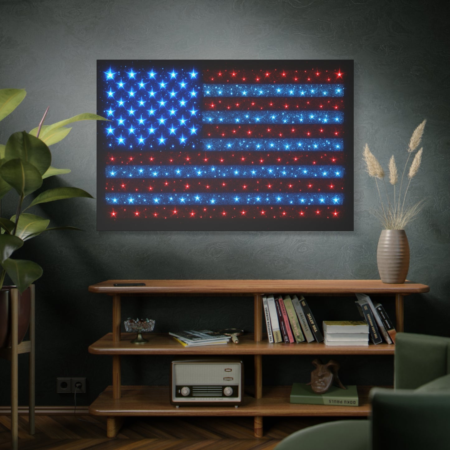 Bioluminescent-Style Starry American Flag Canvas - Patriotic Wall Art - Modern 4th of July Decor - Starry Particles USA Home Decor