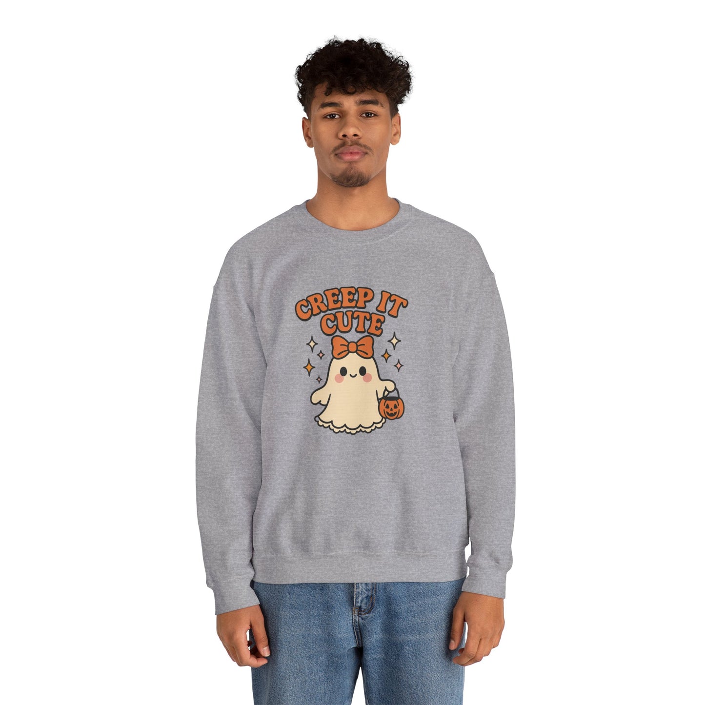 Cute Ghost Sweatshirt, Creep It Cute Crewneck, Spooky Halloween Pullover, Sweet Ghost Graphic Sweatshirt, Trick-Or-Treat Gift Top