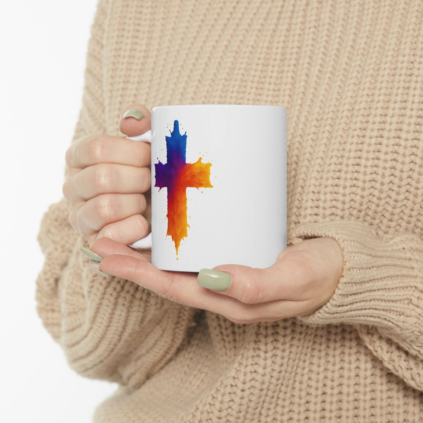 Christian Coffee Mug Watercolor Cross Mug Faith-Based Gift for Him or Her Inspirational Religious Drinkware Scripture Mug