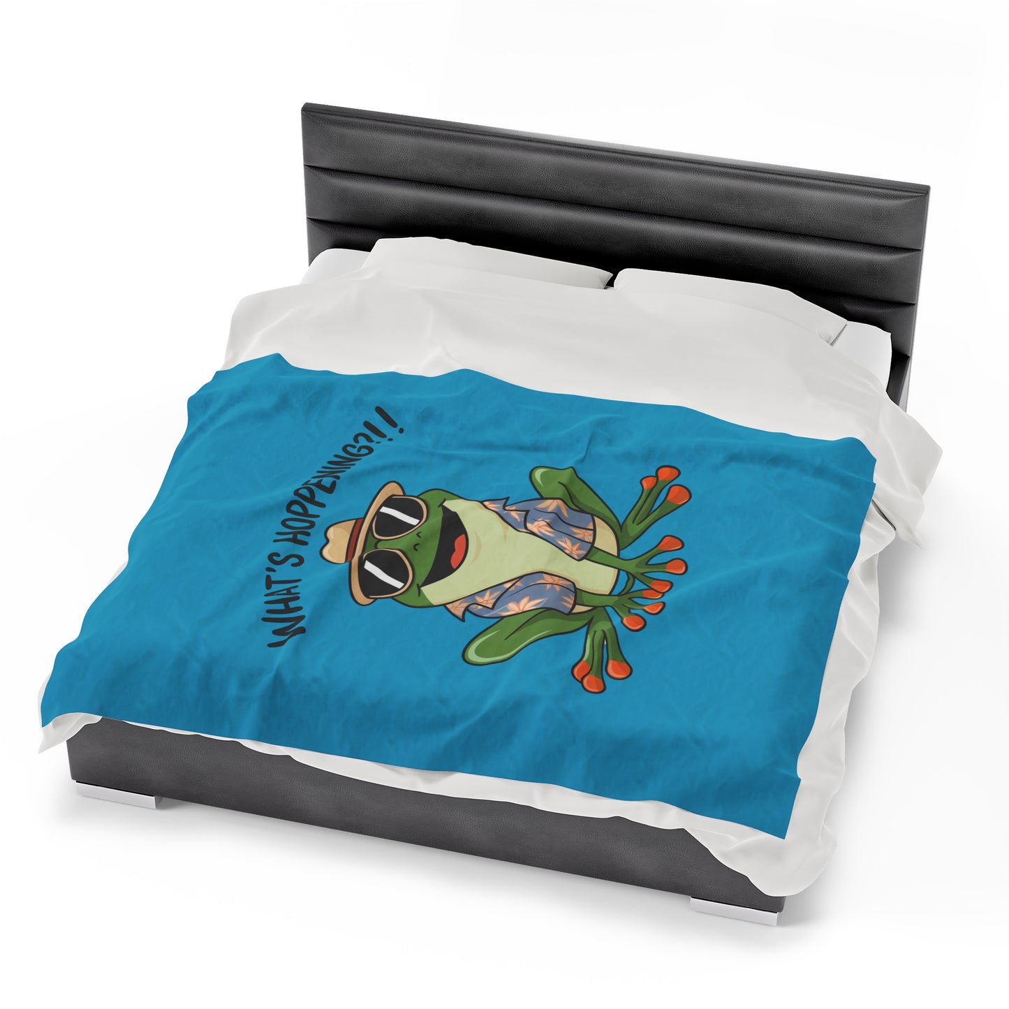 Plush Blanket - Frog What's Hoppening Pun Design