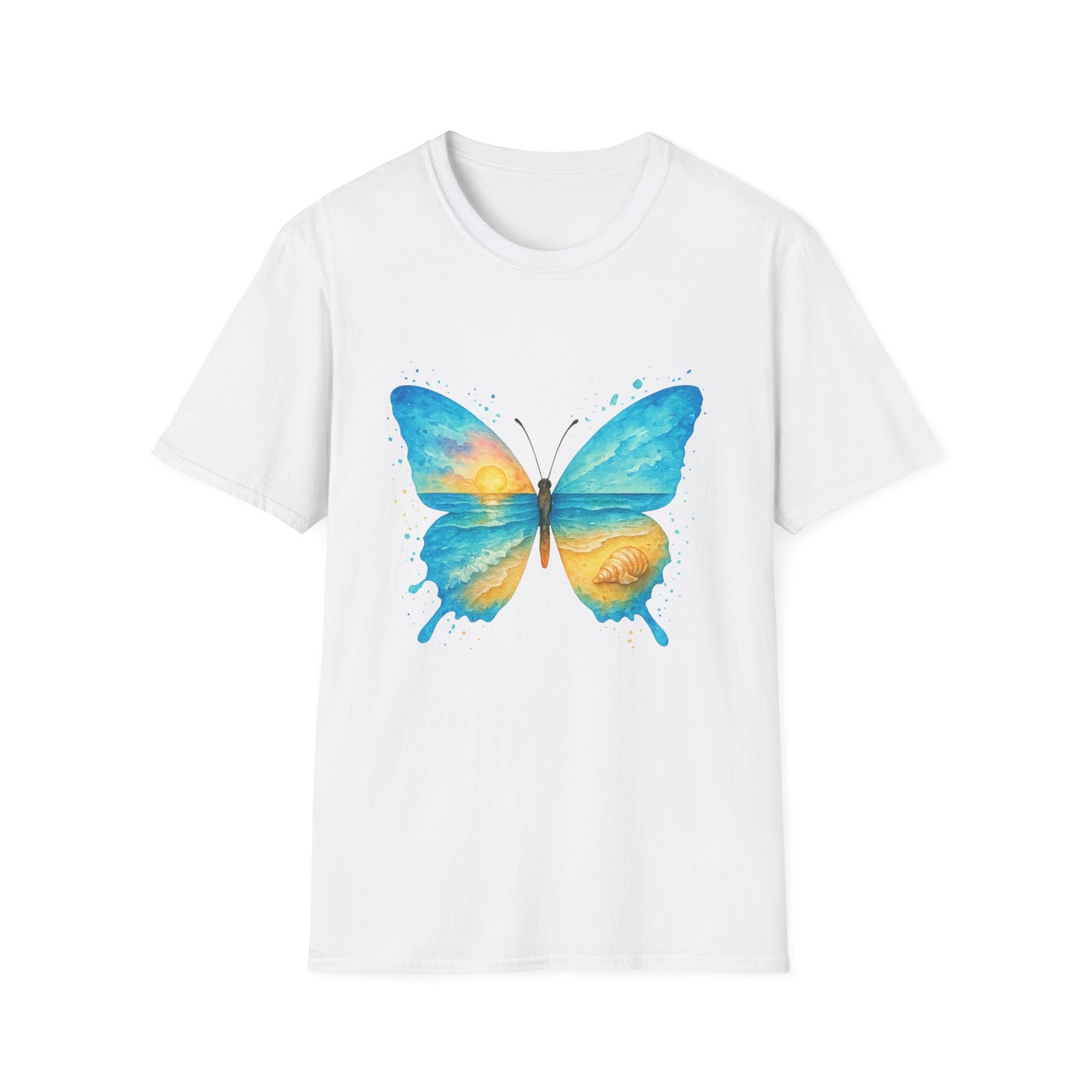 Butterfly Sunset Beach Tee - Scenic Butterfly Graphic Shirt, Nature Lover Gift, Boho Ocean Tee, Unisex Casual T-Shirt