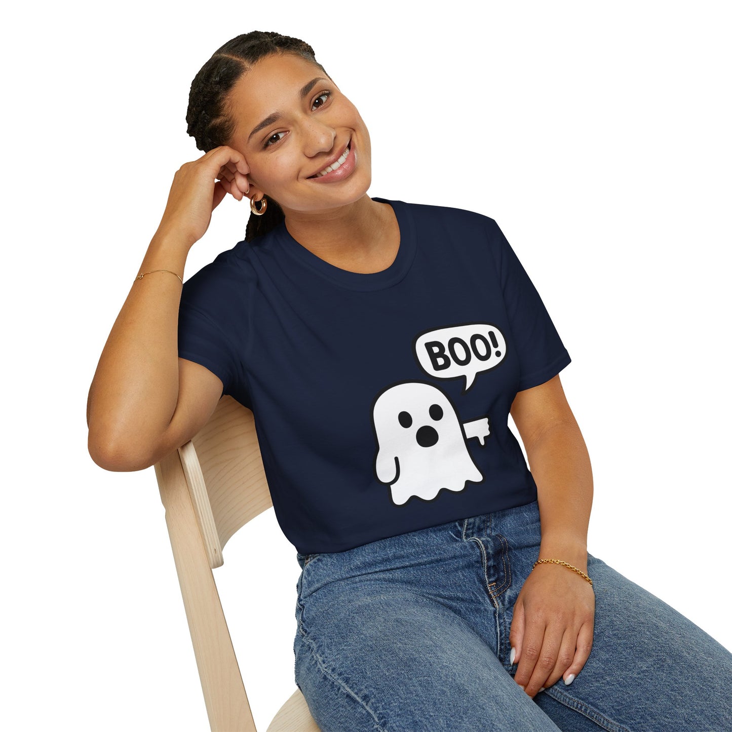 Cute Ghost Thumbs-Down 'Boo' Tee | Funny Halloween Play on Words Shirt | Spooky Season Ghost Tee | Fall Coquette Aesthetic Tee