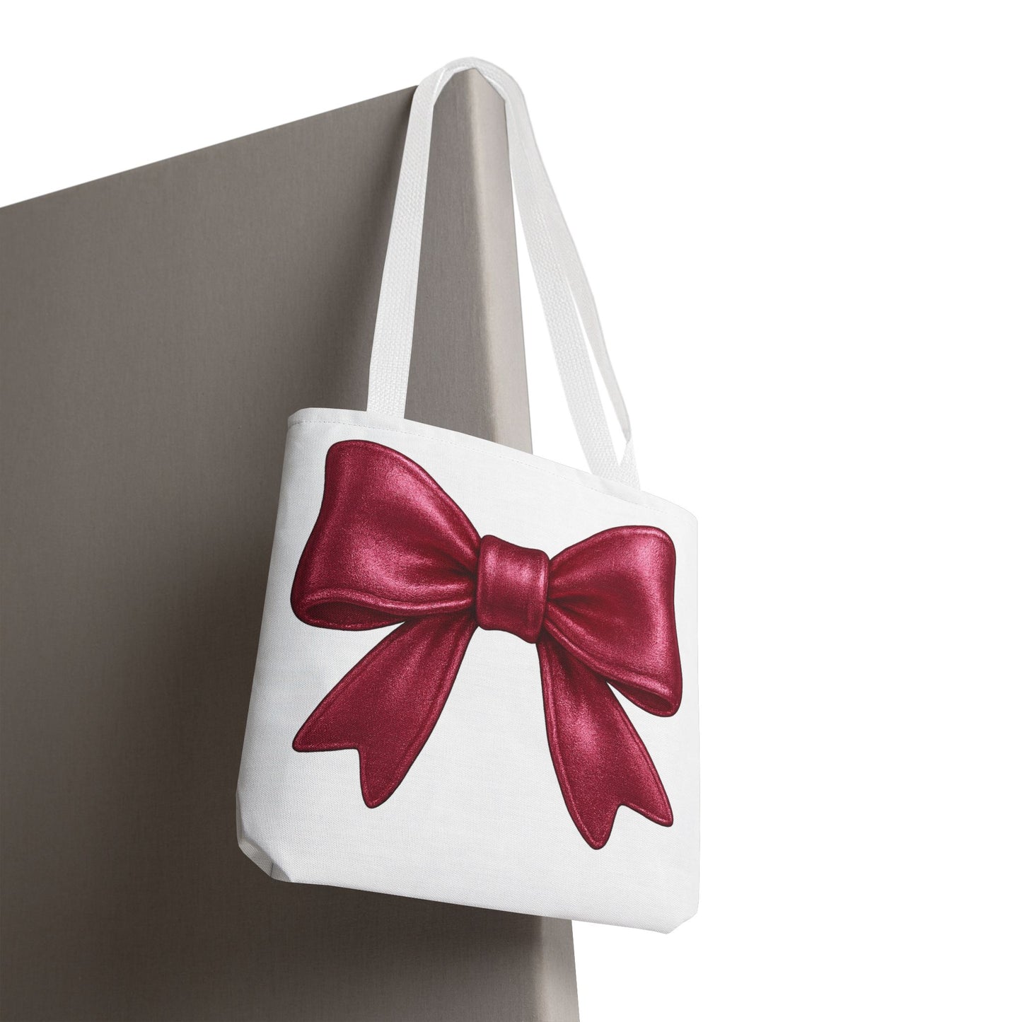 Chic Red Bow Tote Bag – Cute Girly Gift for Her, Fashionable White Bag with Red Handles, Kawaii Aesthetic Purse, Everyday Style