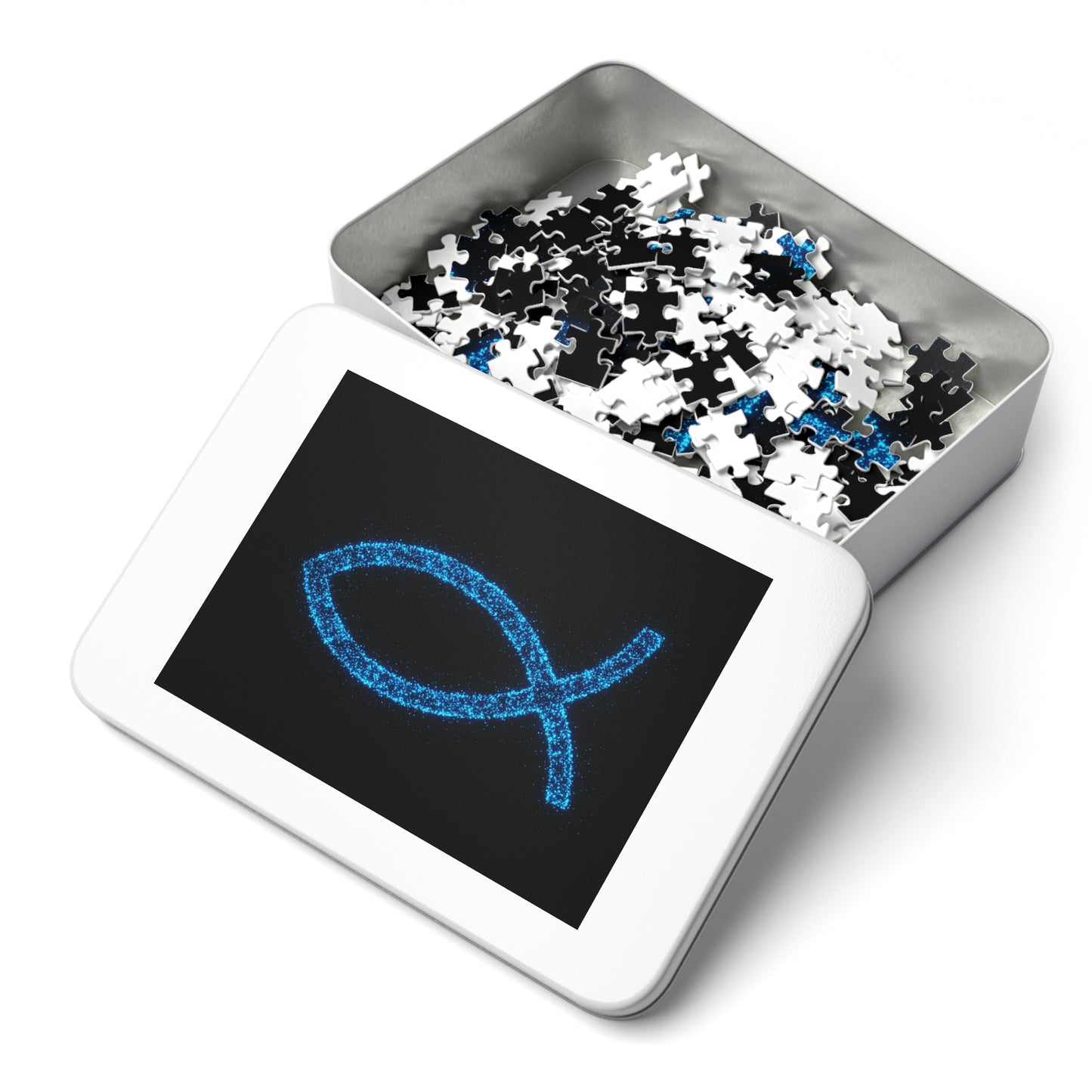 Glowing Fish Symbol Jigsaw Puzzle with Tin – Perfect Gift for Puzzle Lovers and Religious Celebrations