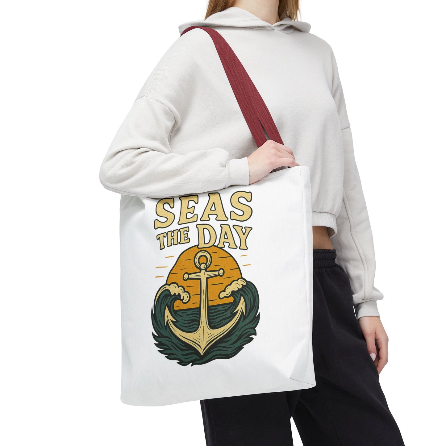 "Seas the Day" Nautical Tote Bag – Funny Beach Quote Canvas Bag with Anchor | Coastal Gift Idea for Summer, Travel, or Daily Use