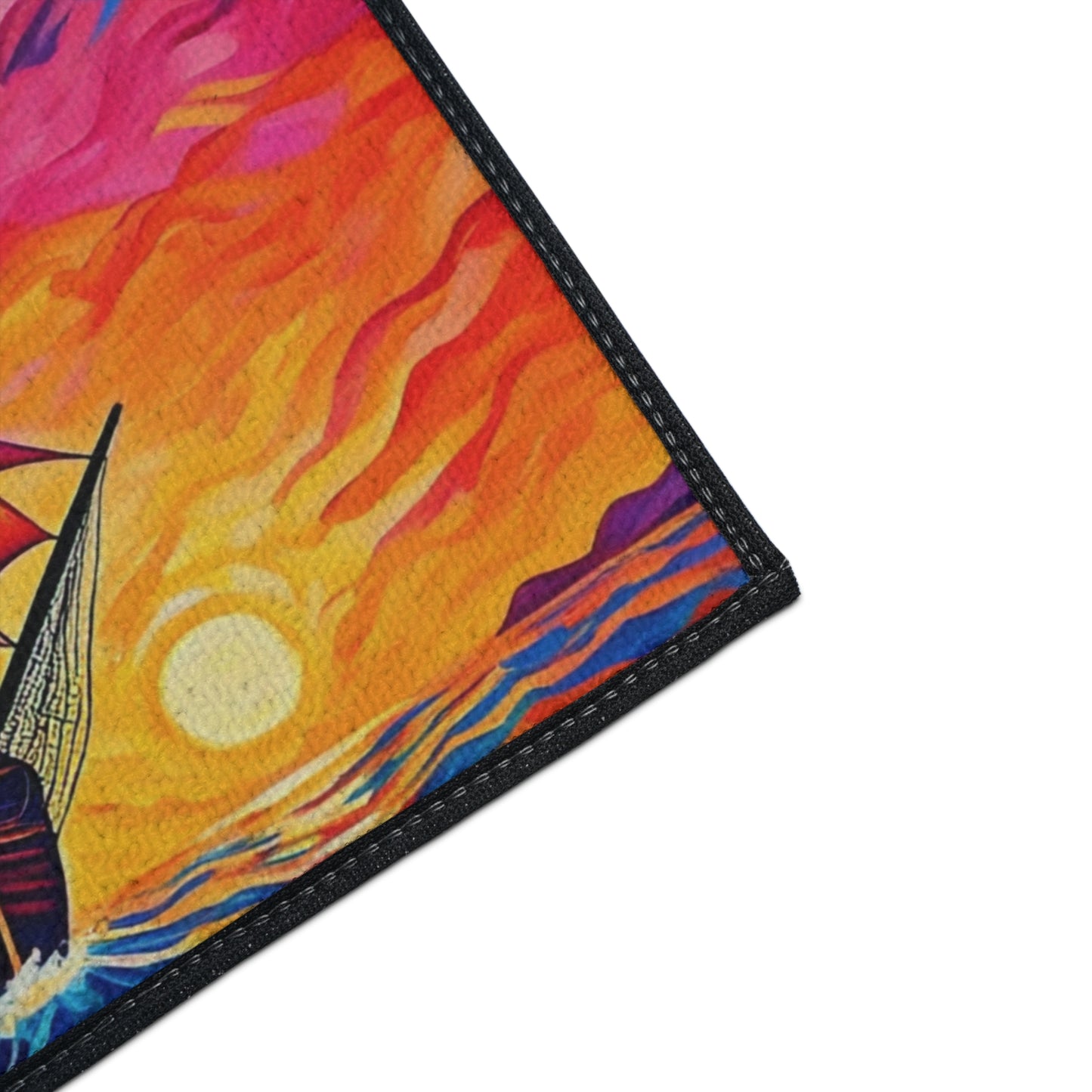 Floor Mat - Ship on Ocean at Sunset Painting